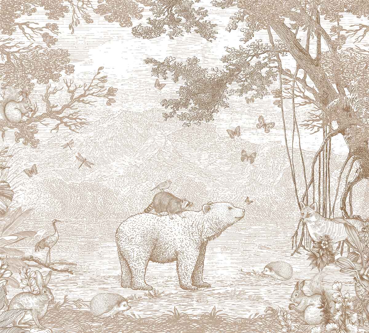 Фотошпалери ведмідь іде засніженим лісом