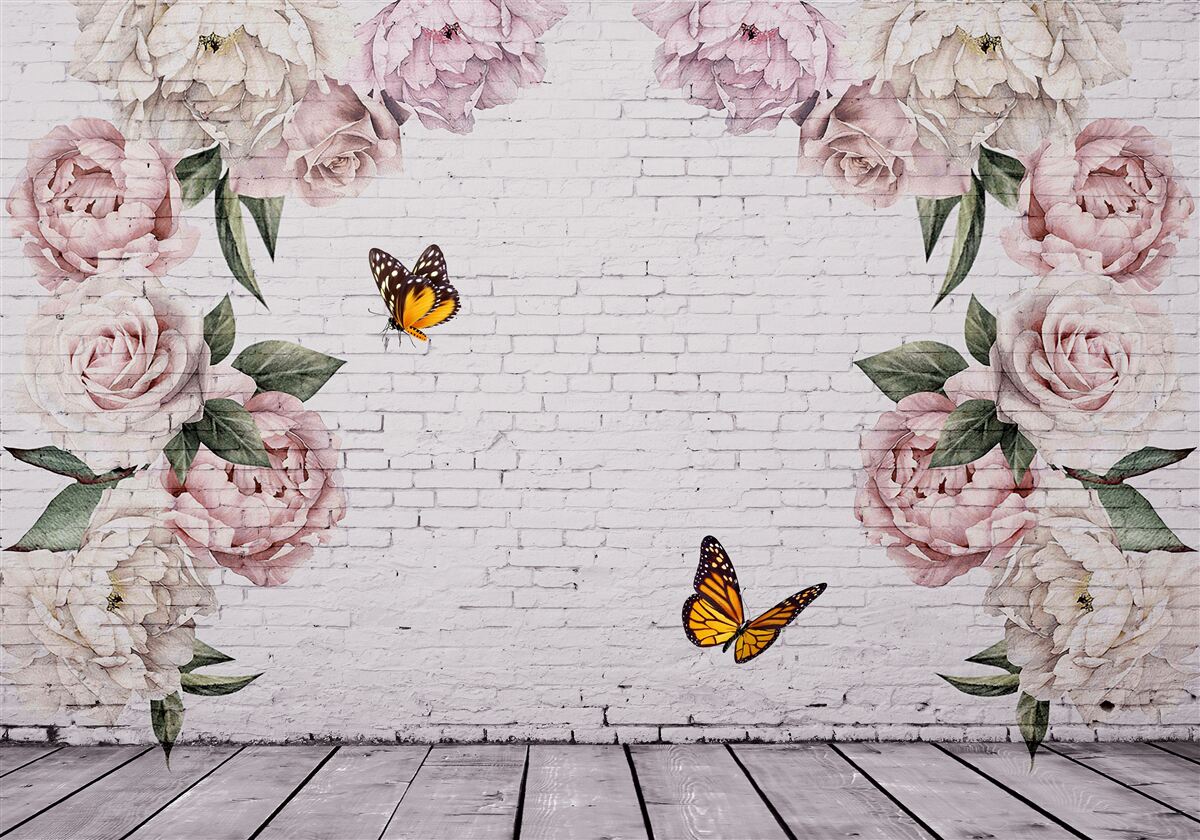 Фотошпалери рожеві півонії та метелики