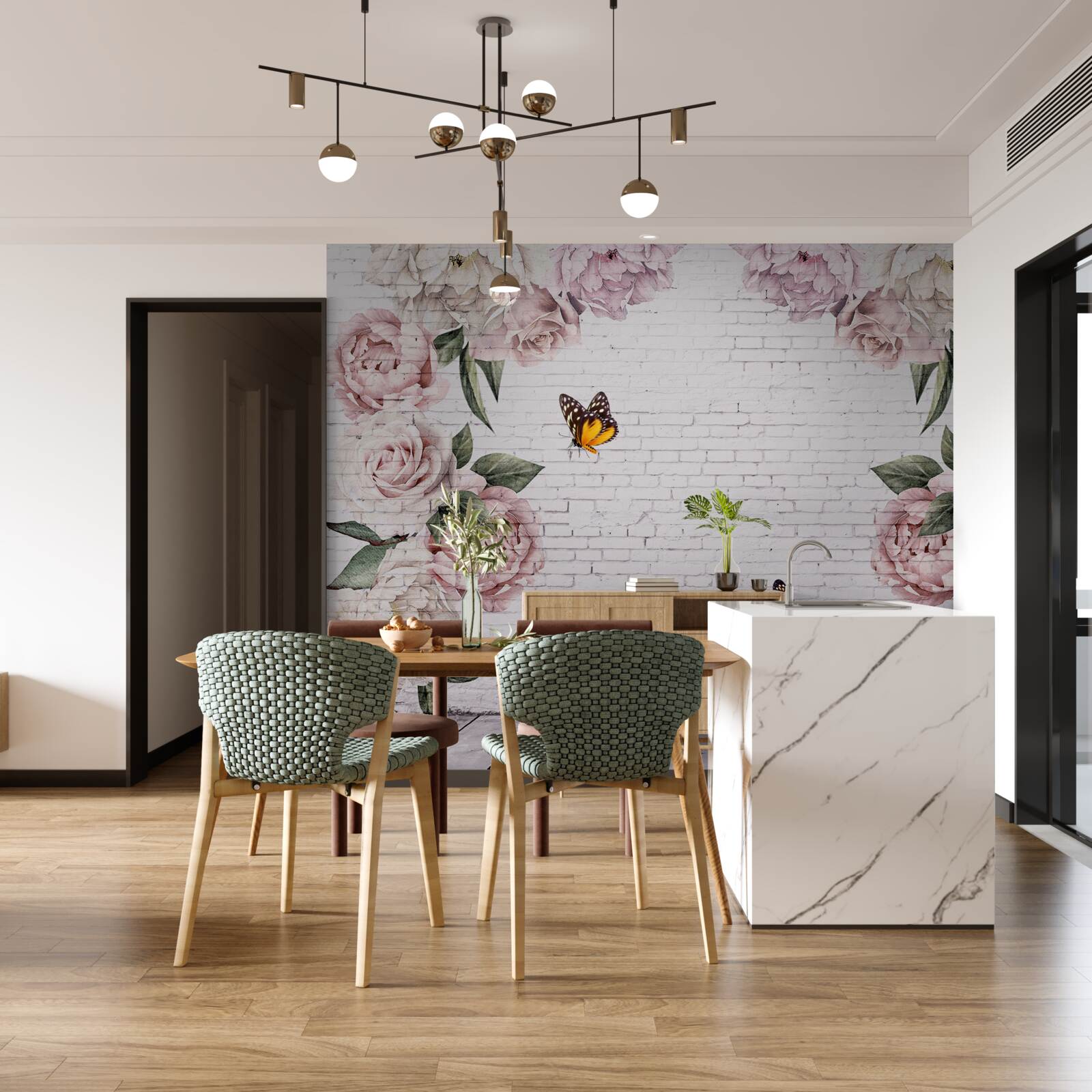 Фотошпалери рожеві півонії та метелики