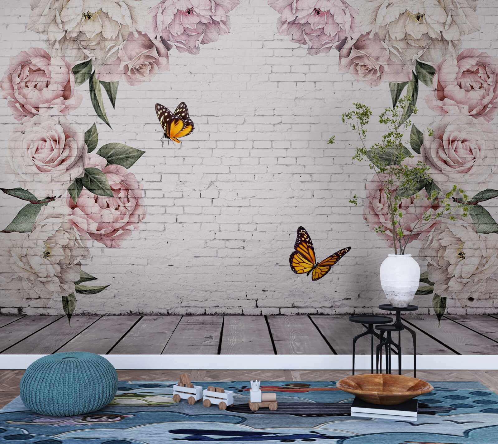 Фотошпалери рожеві півонії та метелики