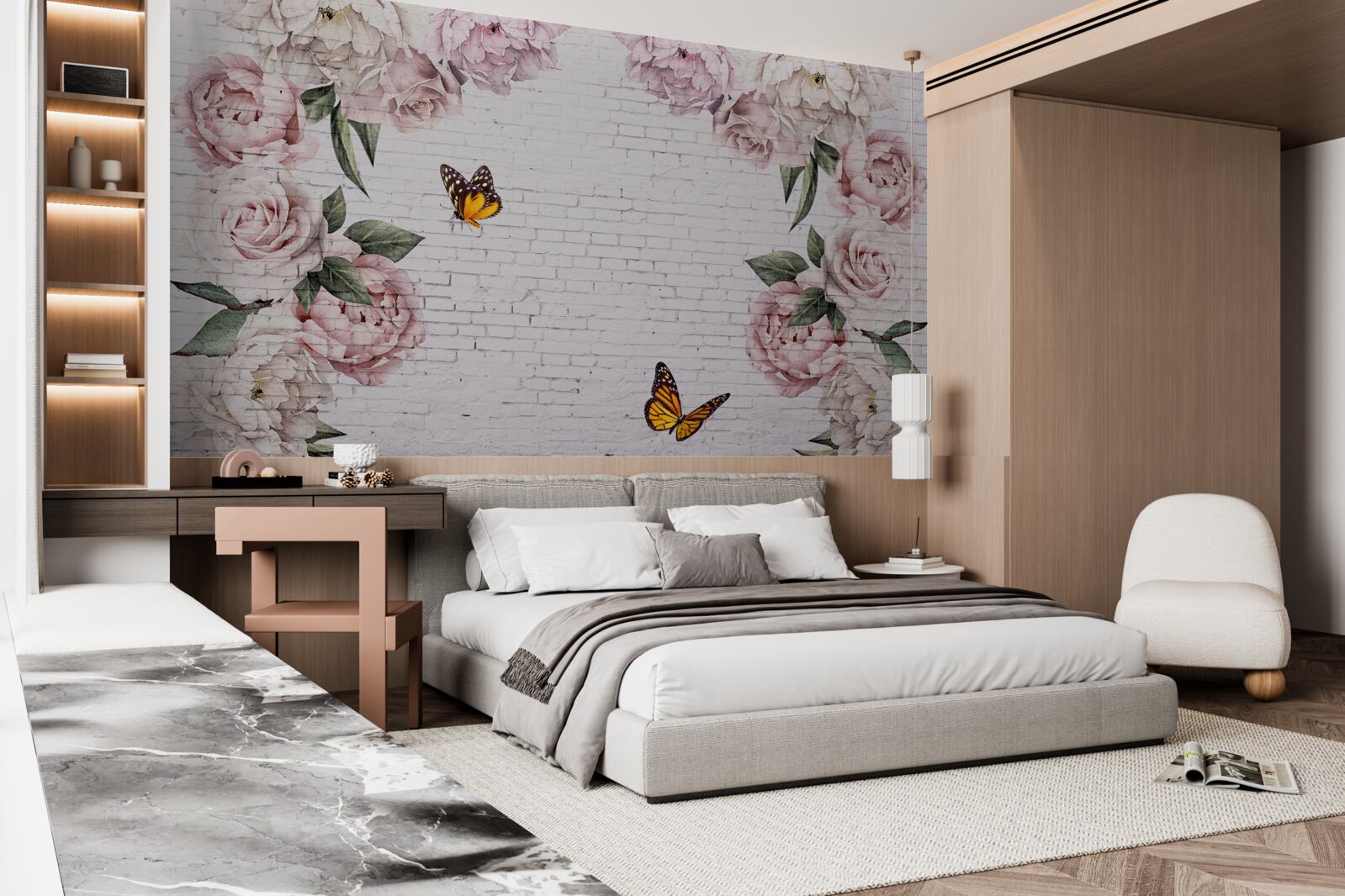 Фотошпалери рожеві півонії та метелики