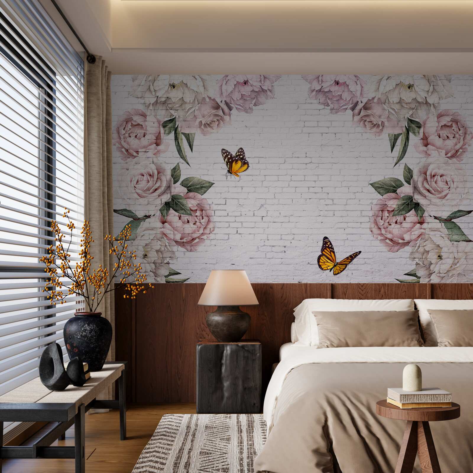 Фотошпалери рожеві півонії та метелики