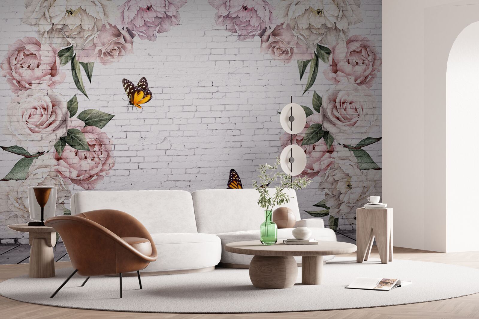 Фотошпалери рожеві півонії та метелики