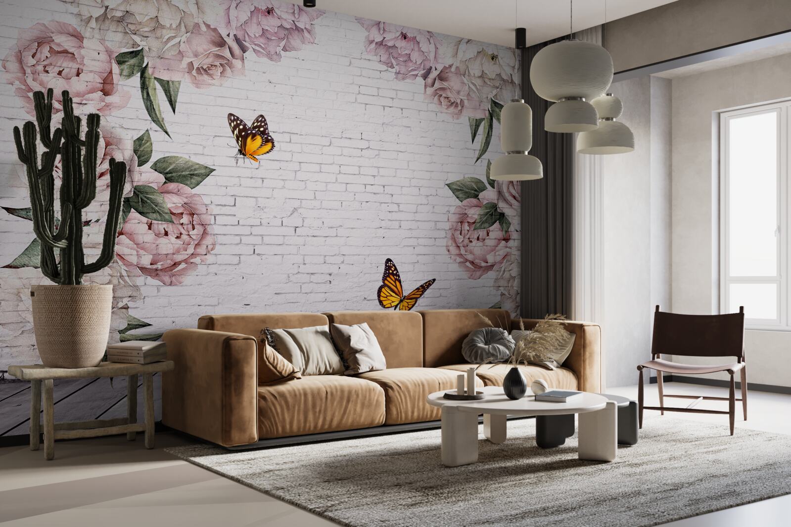 Фотошпалери рожеві півонії та метелики