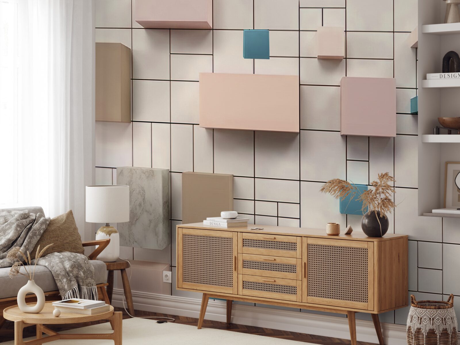 Фотошпалери просторі прямокутники, що ширяють у повітрі