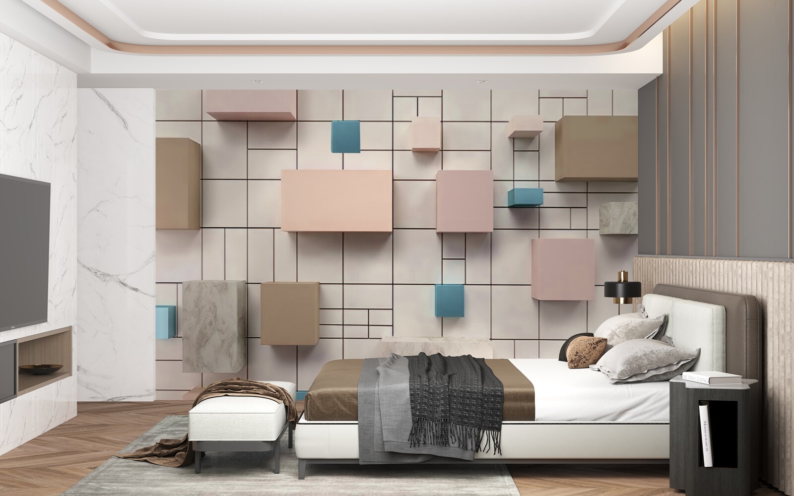 Фотошпалери просторі прямокутники, що ширяють у повітрі