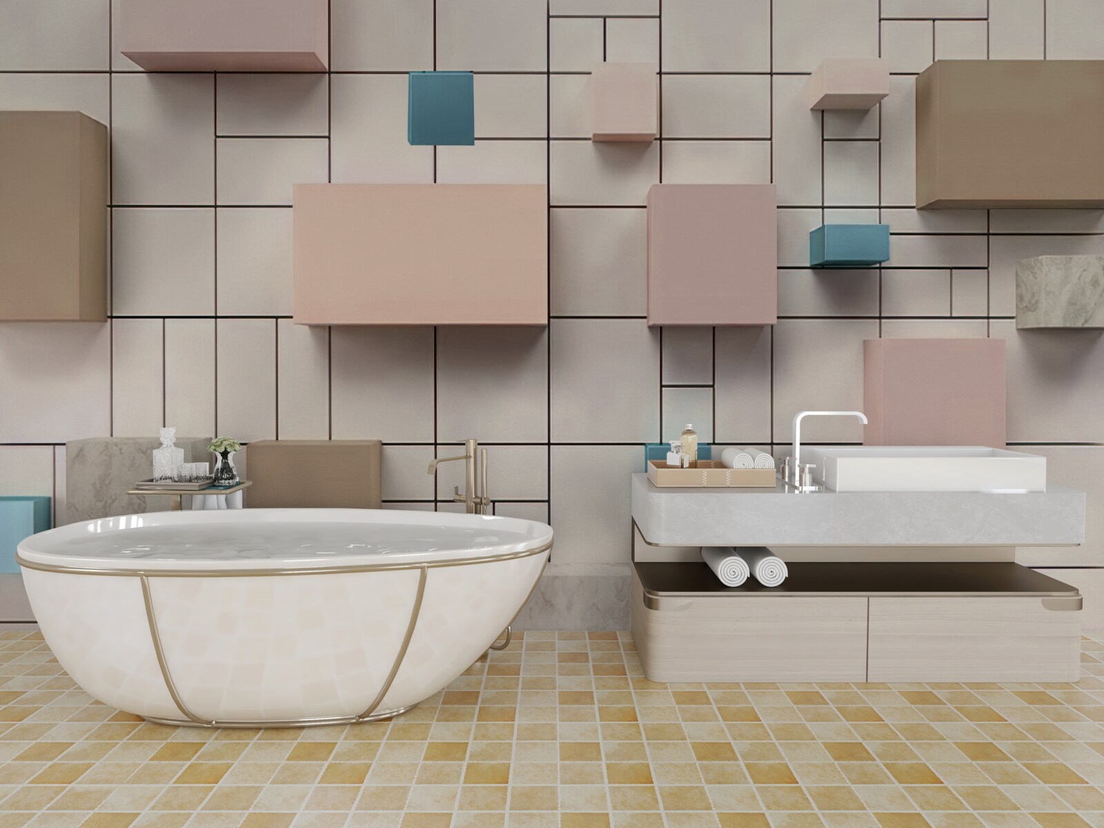 Фотошпалери просторі прямокутники, що ширяють у повітрі