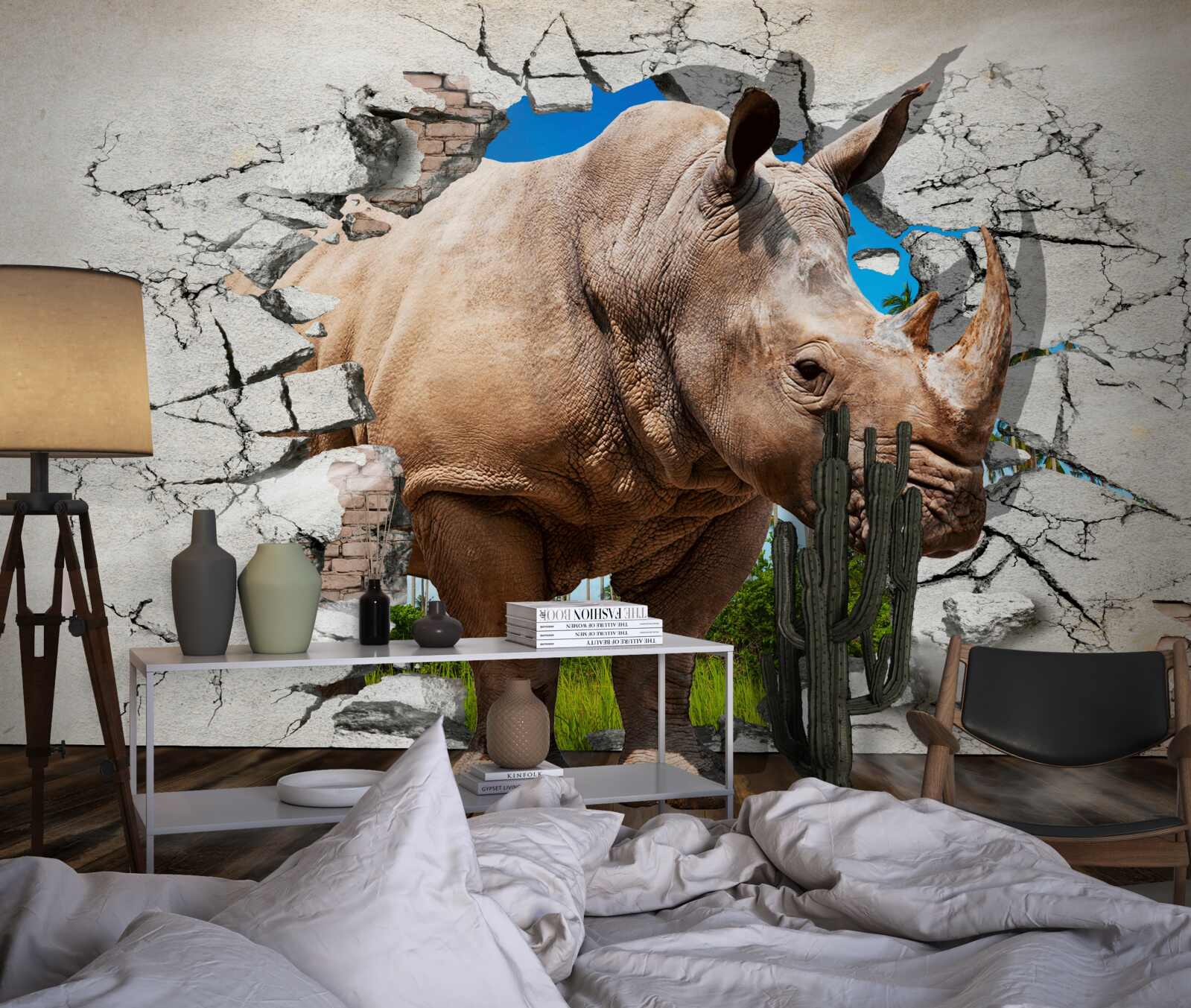 Фотошпалери Стіна руйнується під силою носорога