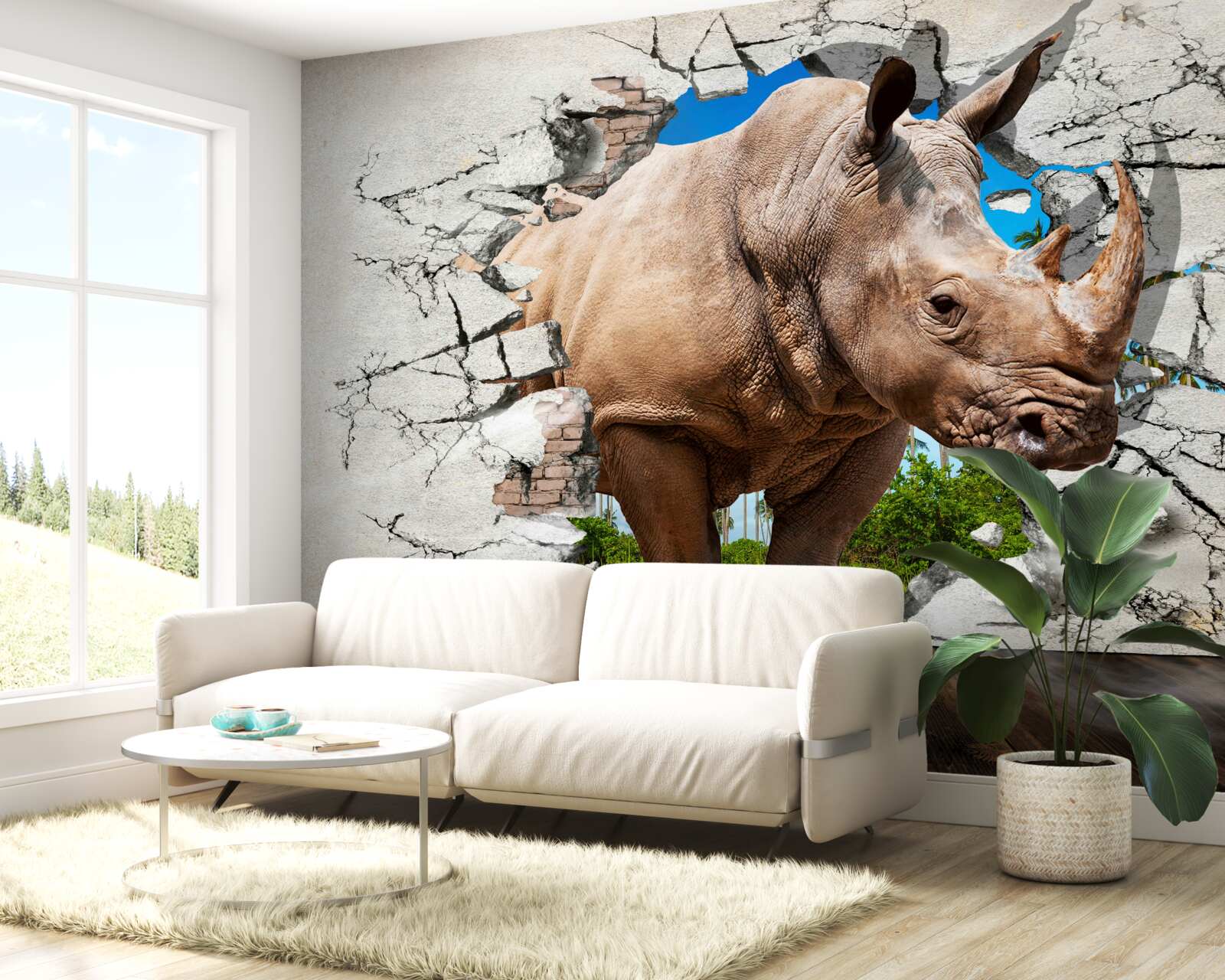 Фотошпалери Стіна руйнується під силою носорога