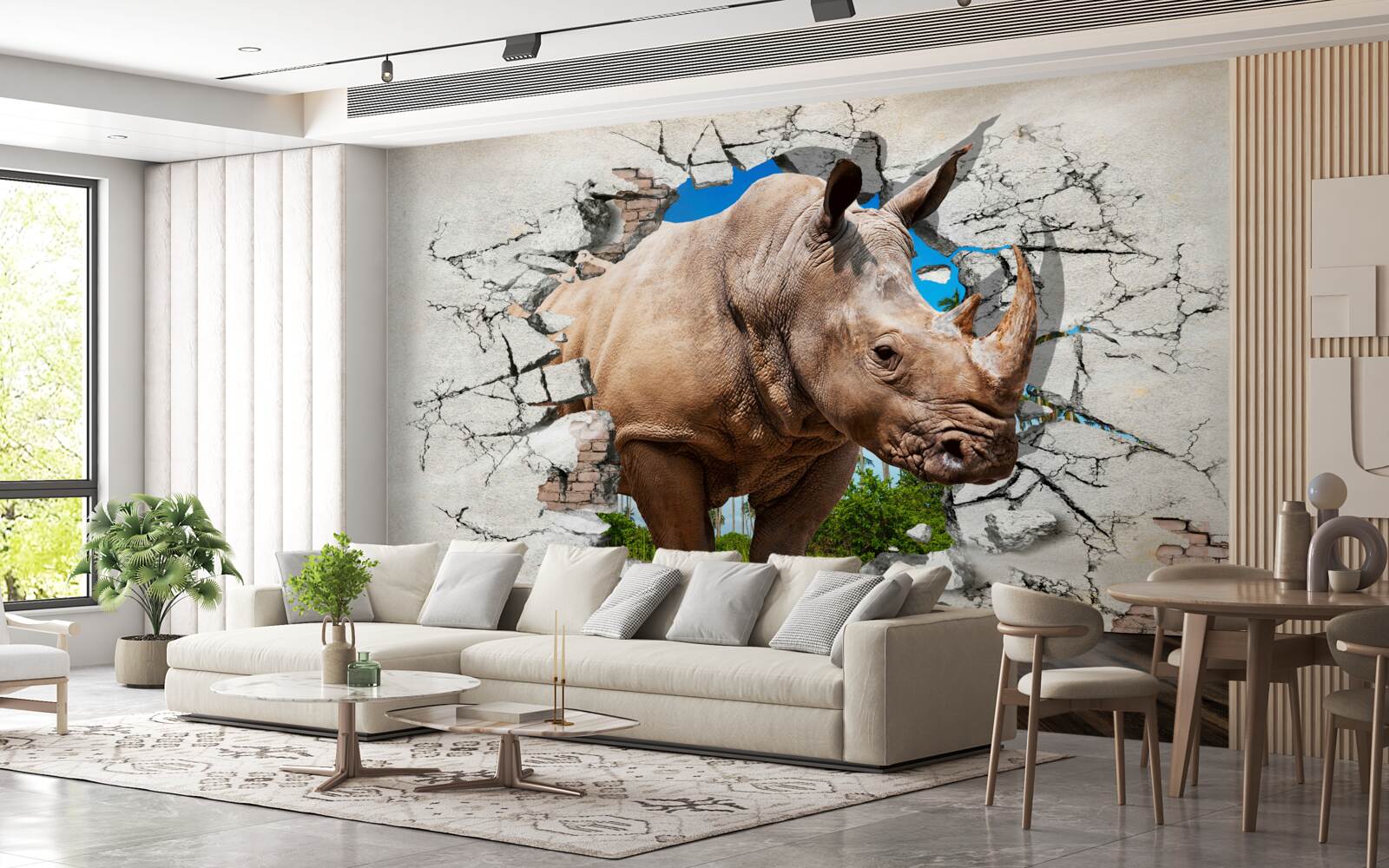 Фотошпалери Стіна руйнується під силою носорога