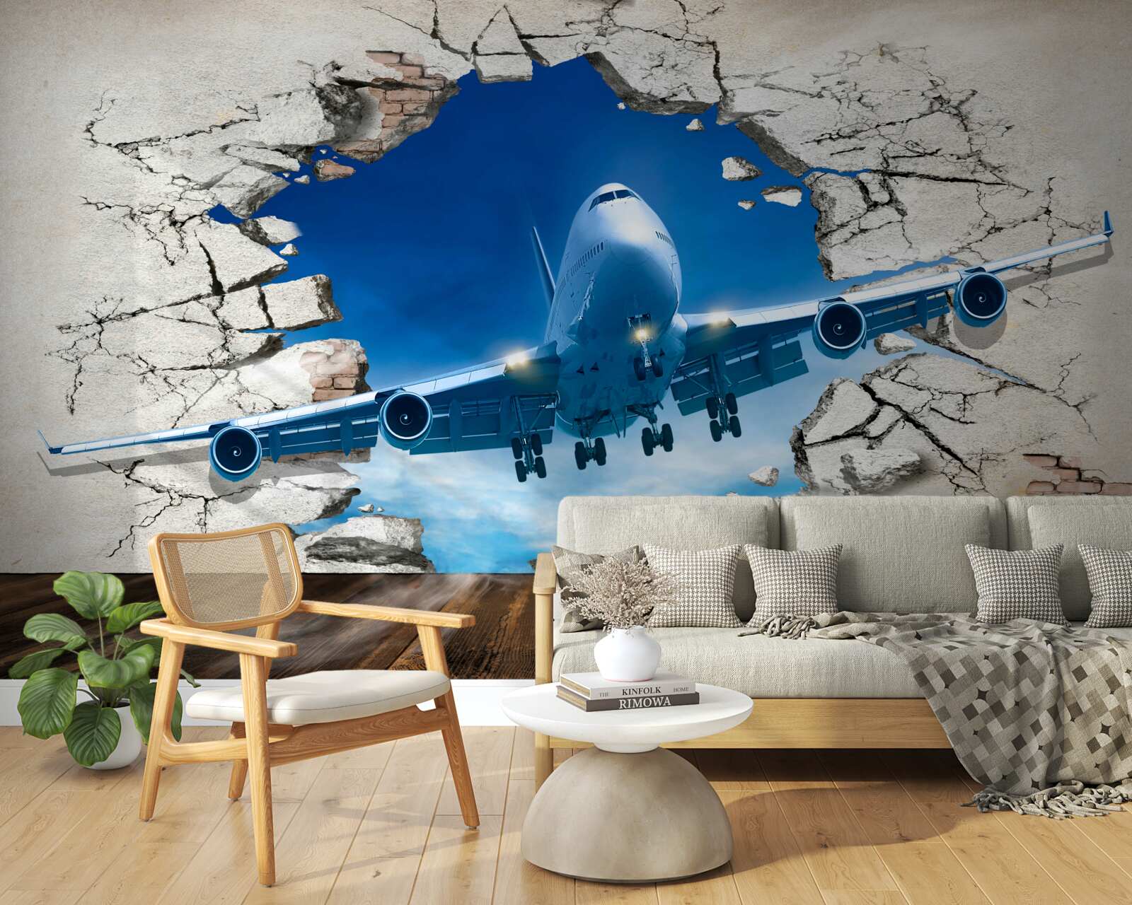 Фотошпалери площина, що пробиває стіну