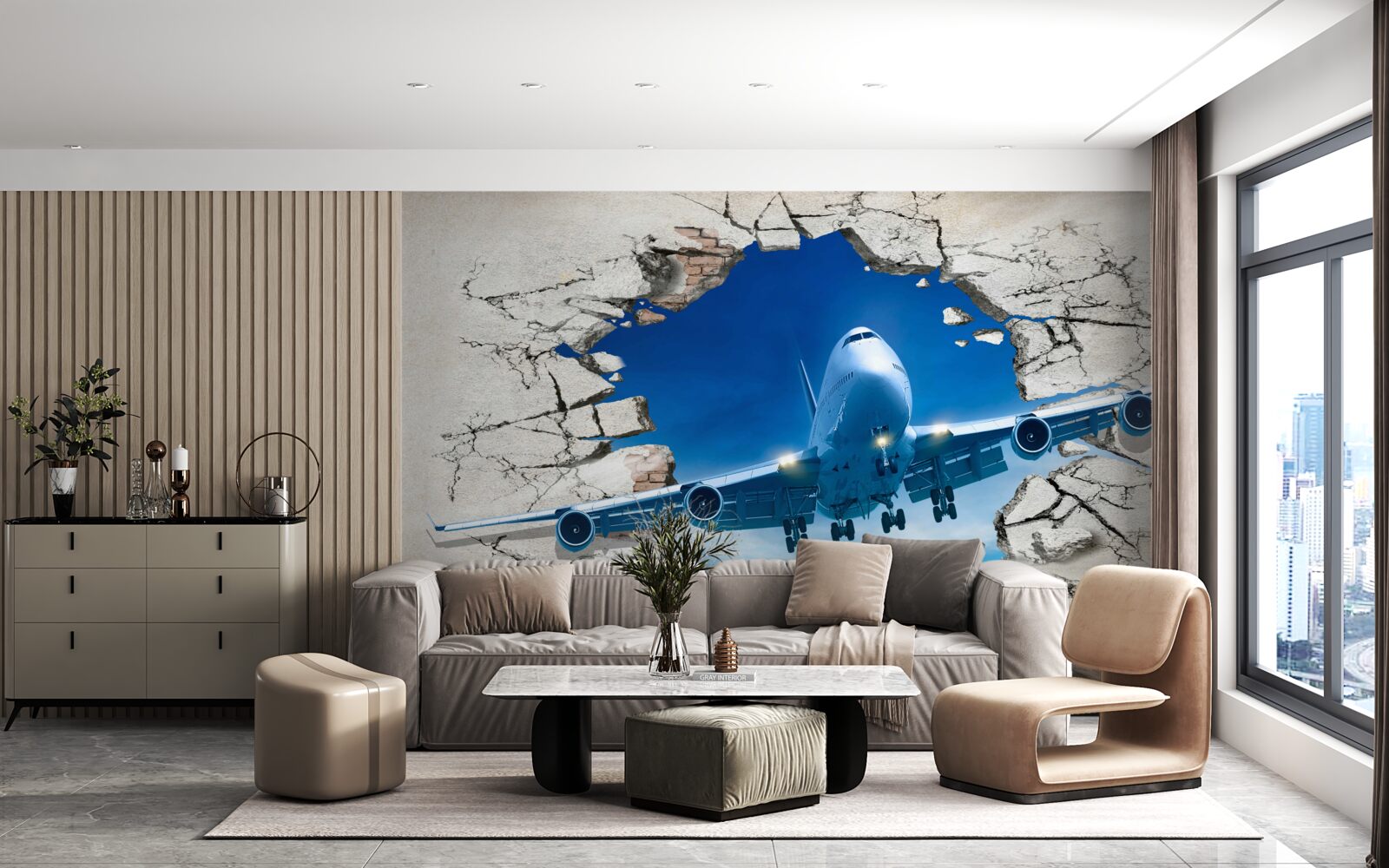 Фотошпалери площина, що пробиває стіну