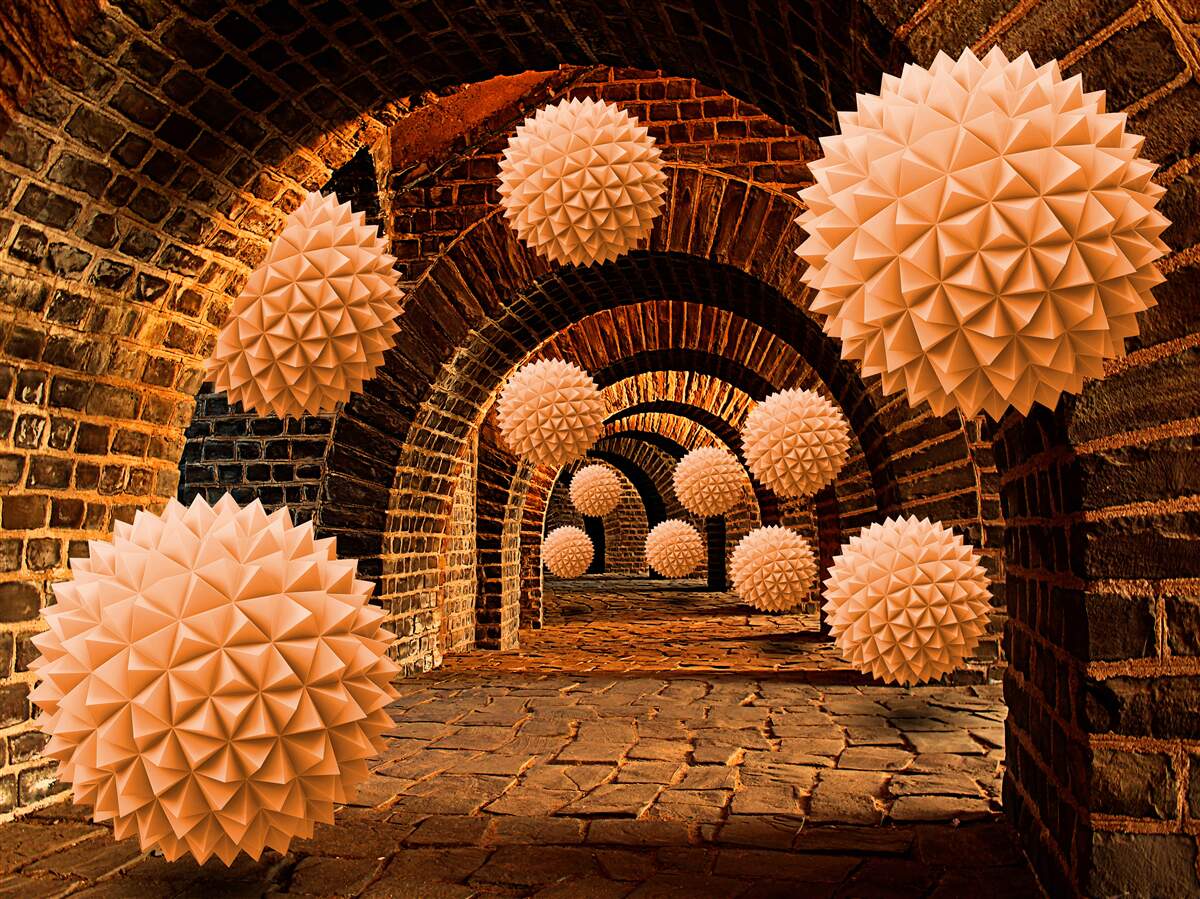 Фотошпалери гострі бронзові кулі та кам'яні арки