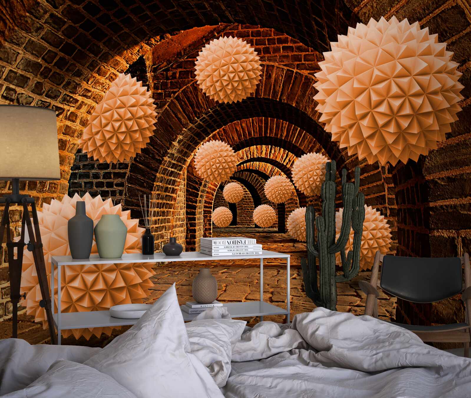 Фотошпалери гострі бронзові кулі та кам'яні арки