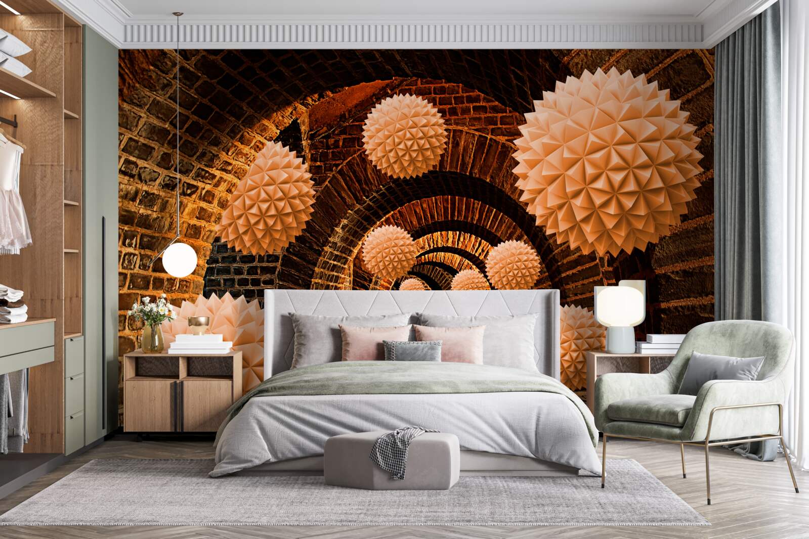 Фотошпалери гострі бронзові кулі та кам'яні арки