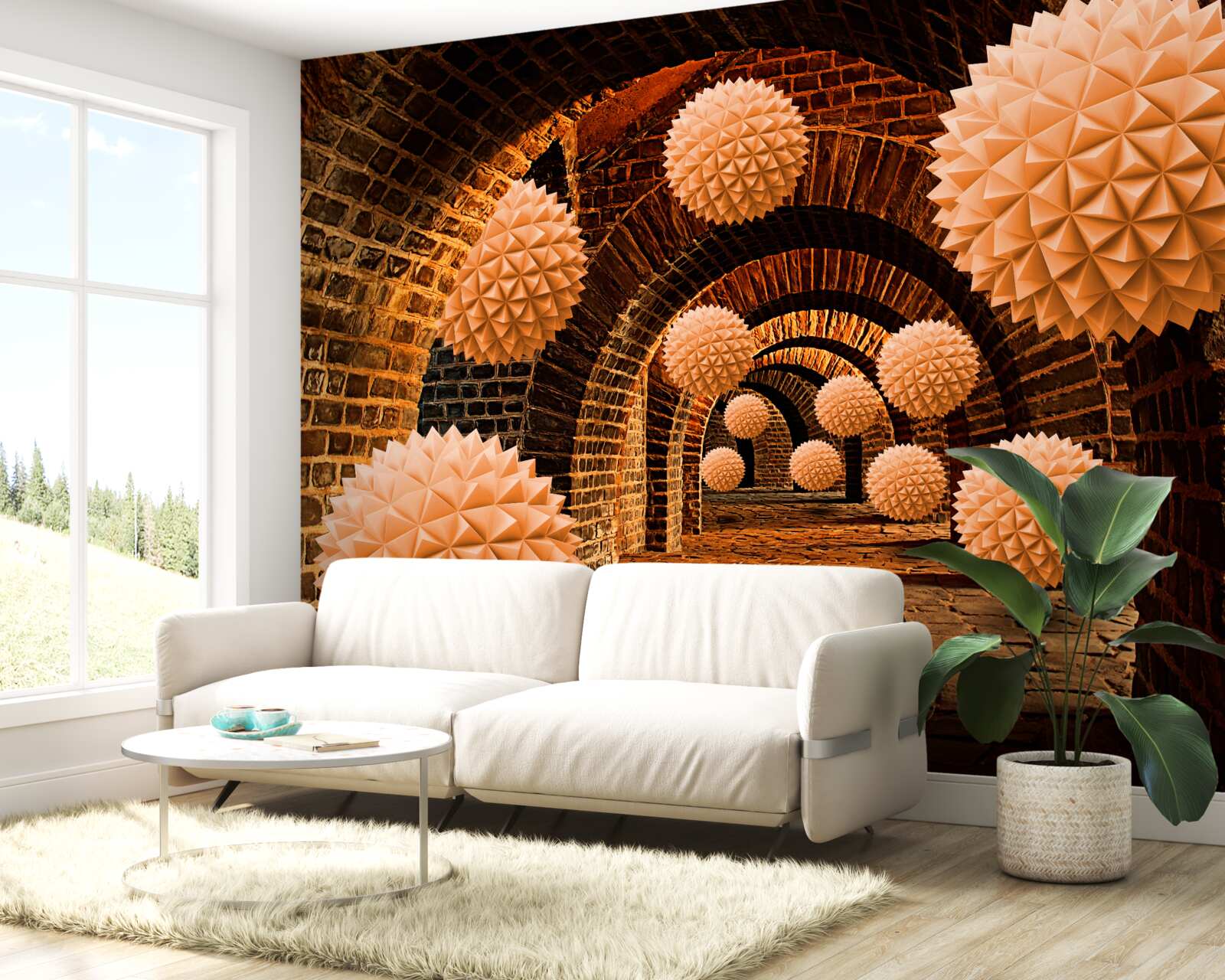 Фотошпалери гострі бронзові кулі та кам'яні арки