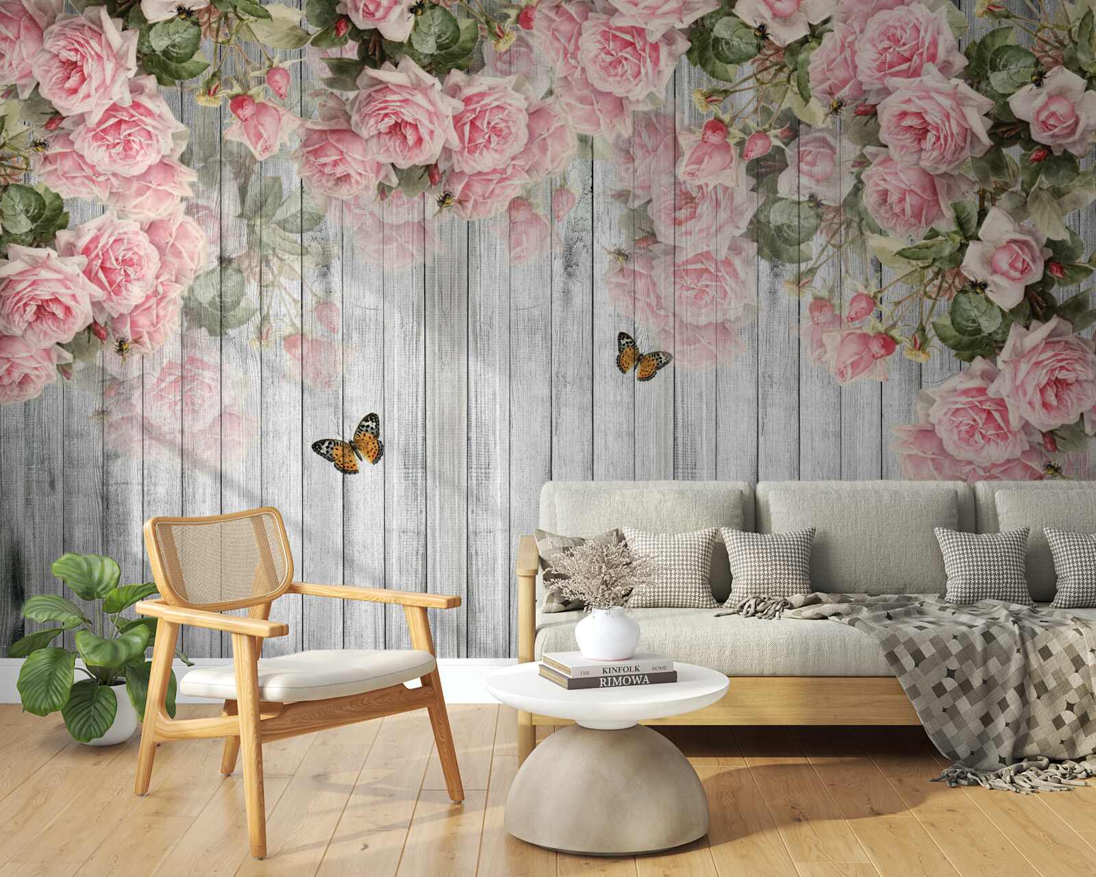 Фотошпалери звисають пишні рожеві троянди