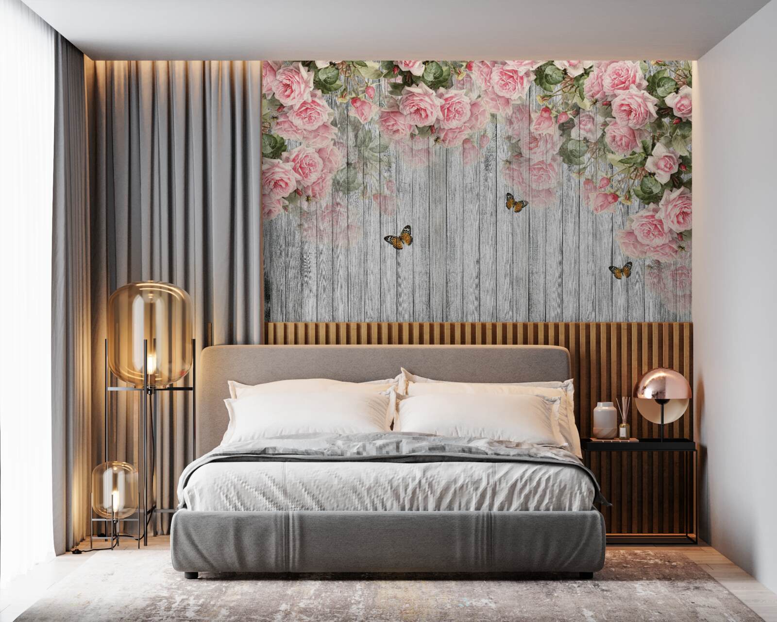 Фотошпалери звисають пишні рожеві троянди