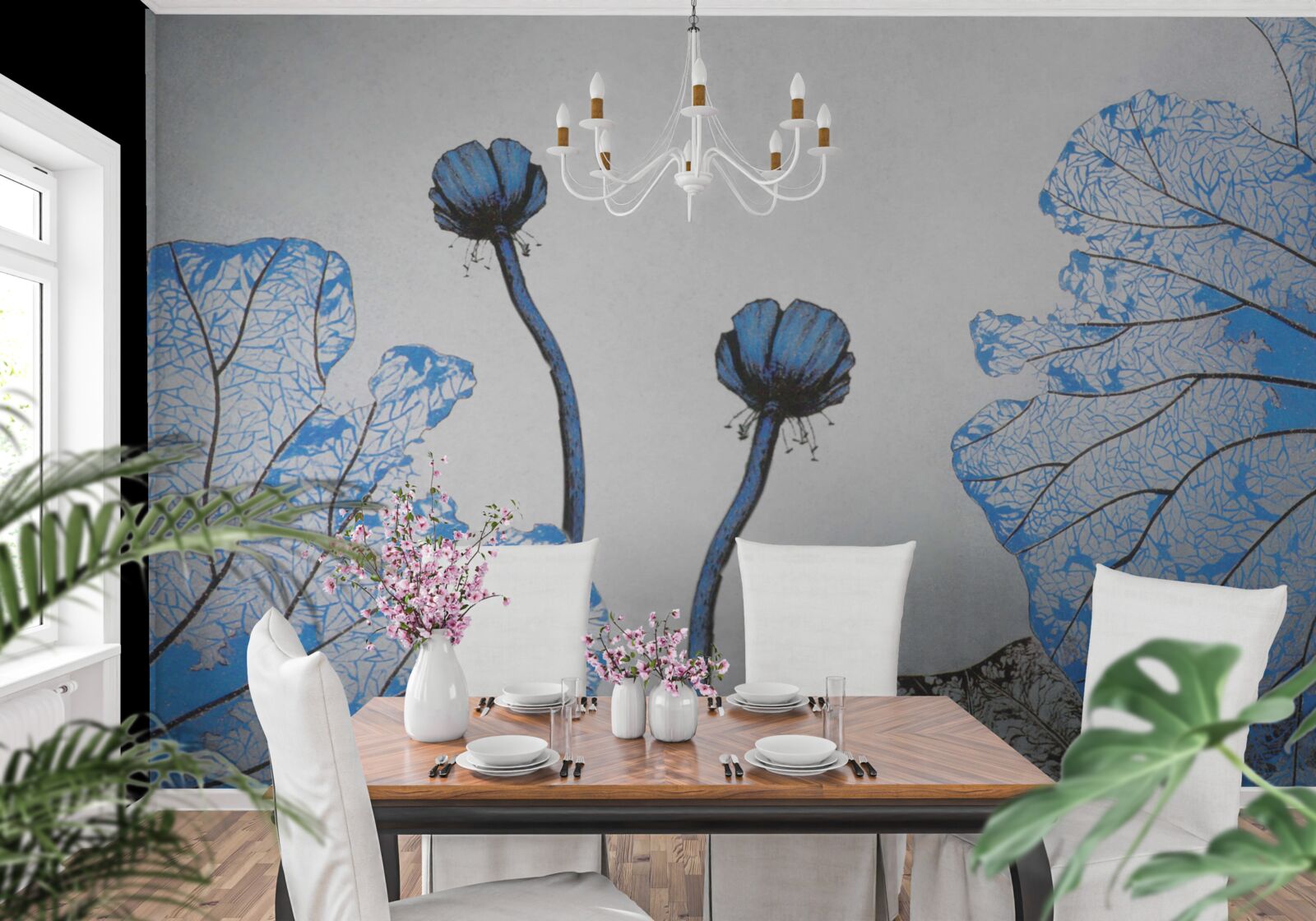 Фотошпалери туманні маки з блакитними бутонами