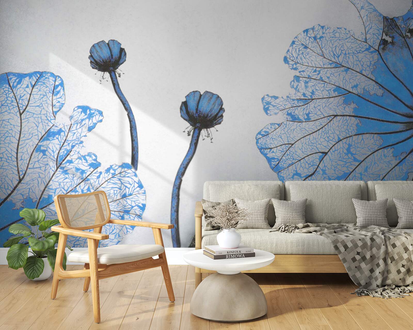 Фотошпалери туманні маки з блакитними бутонами