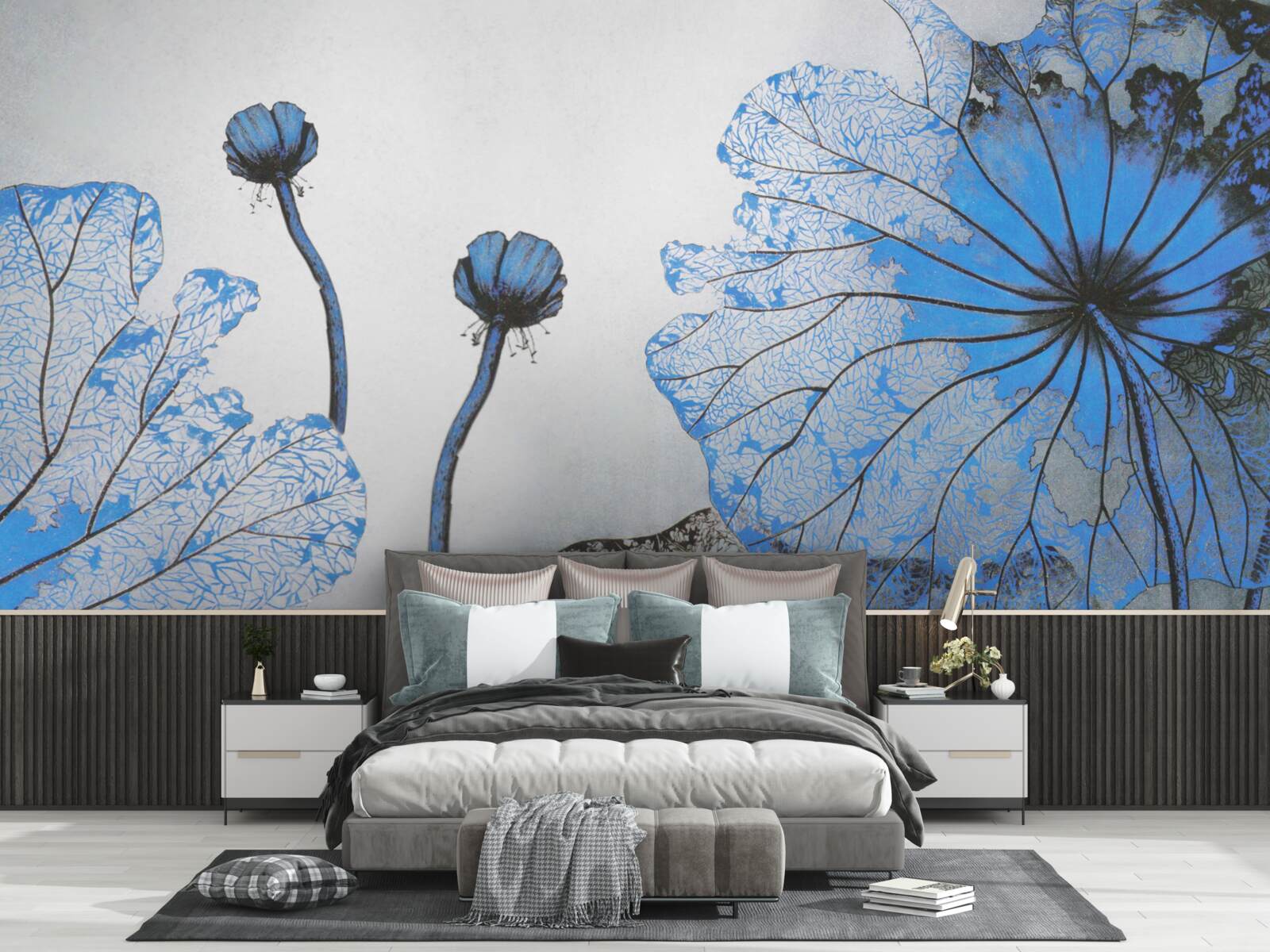 Фотошпалери туманні маки з блакитними бутонами