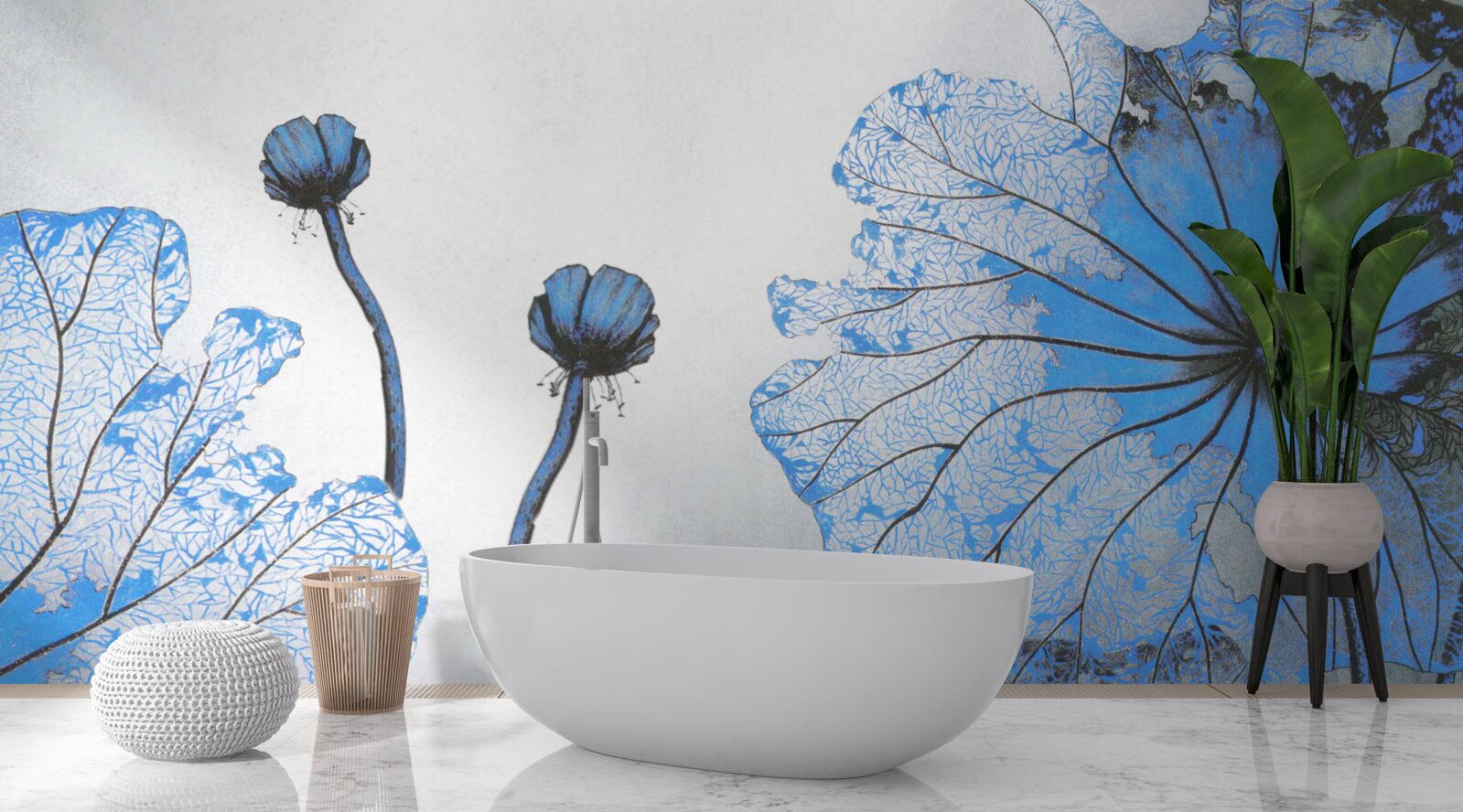 Фотошпалери туманні маки з блакитними бутонами