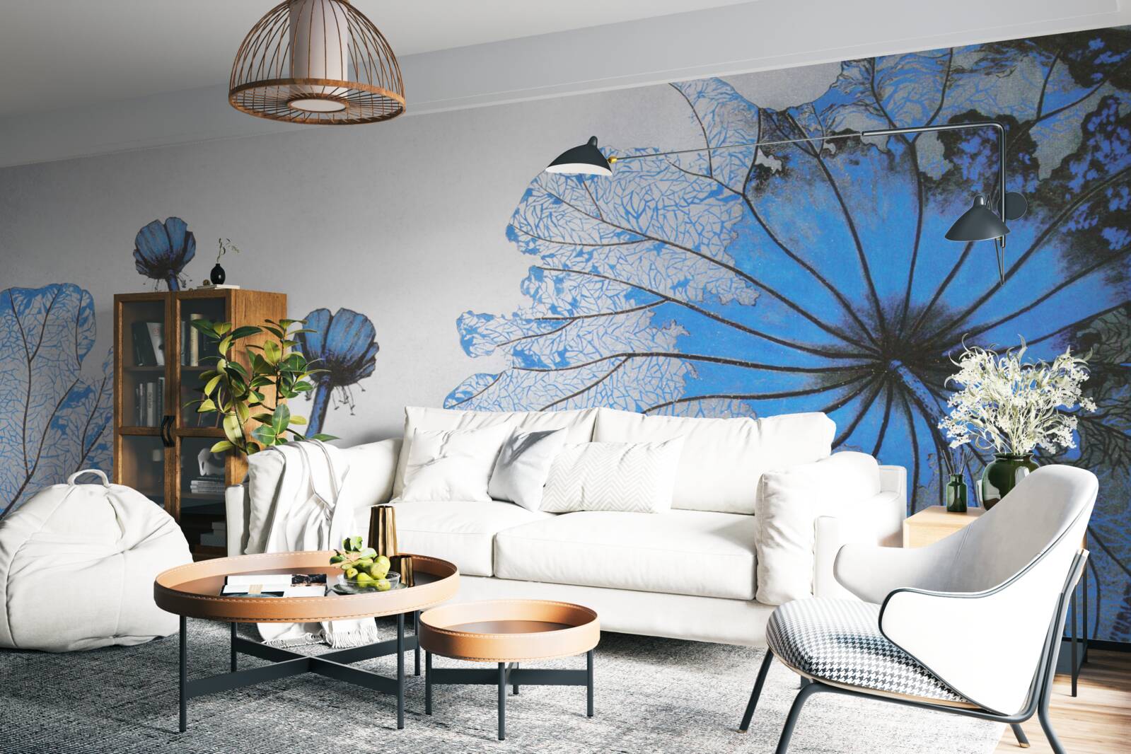 Фотошпалери туманні маки з блакитними бутонами