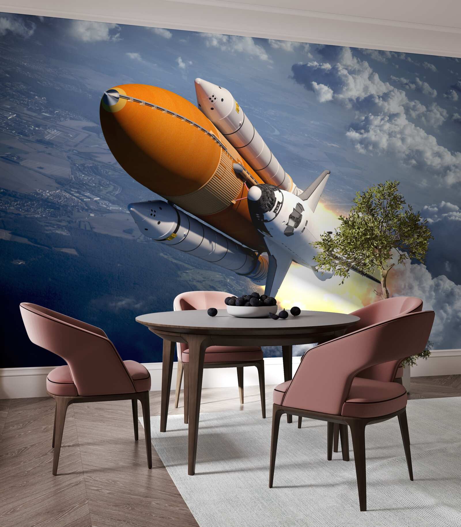 Фотошпалери ракета летить серед хмар