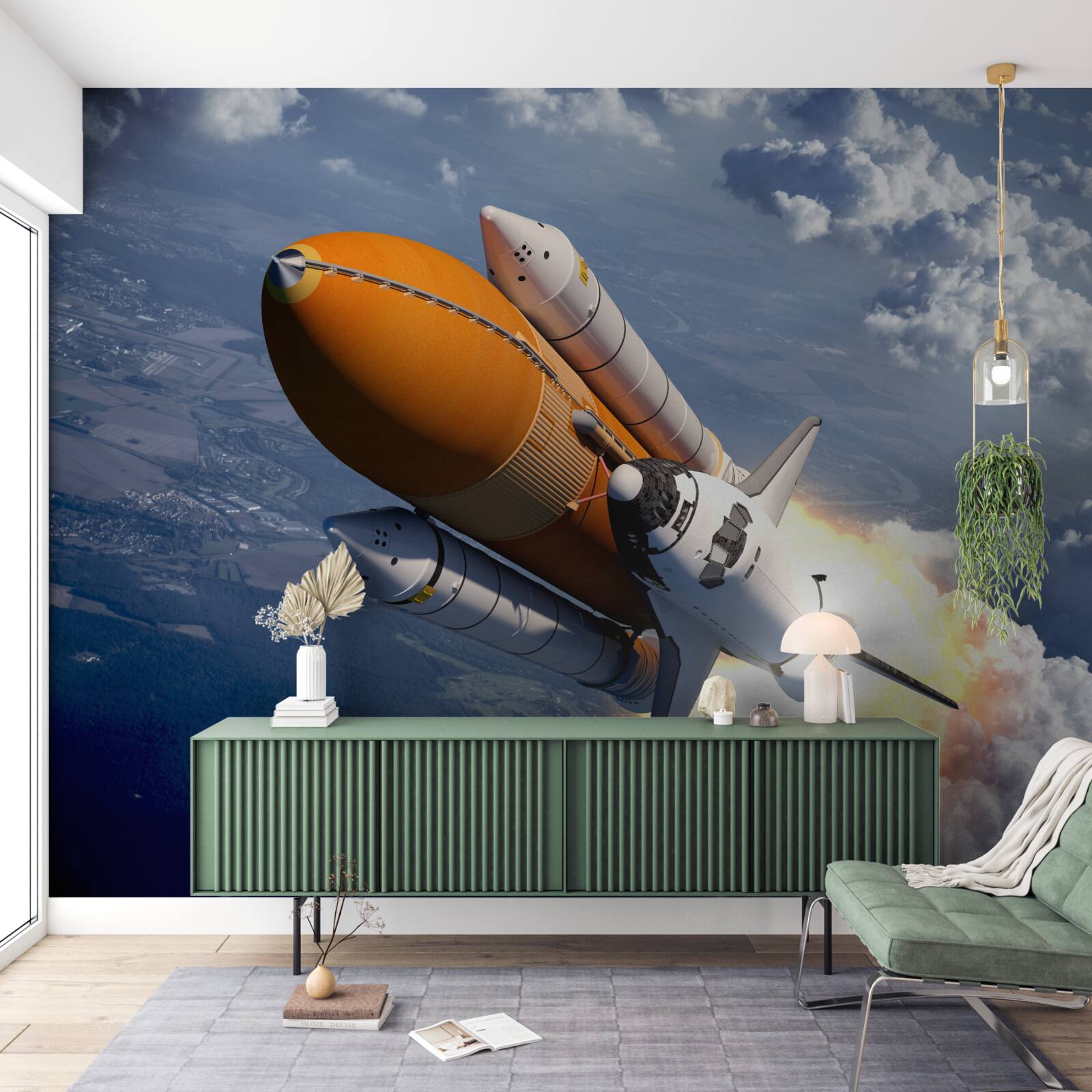 Фотошпалери ракета летить серед хмар