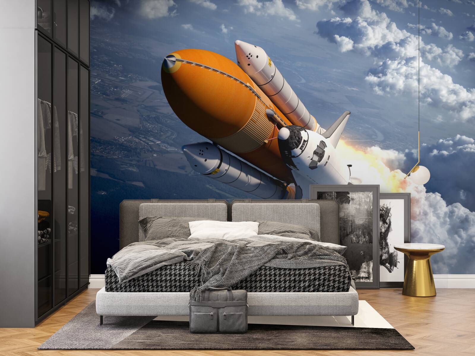 Фотошпалери ракета летить серед хмар