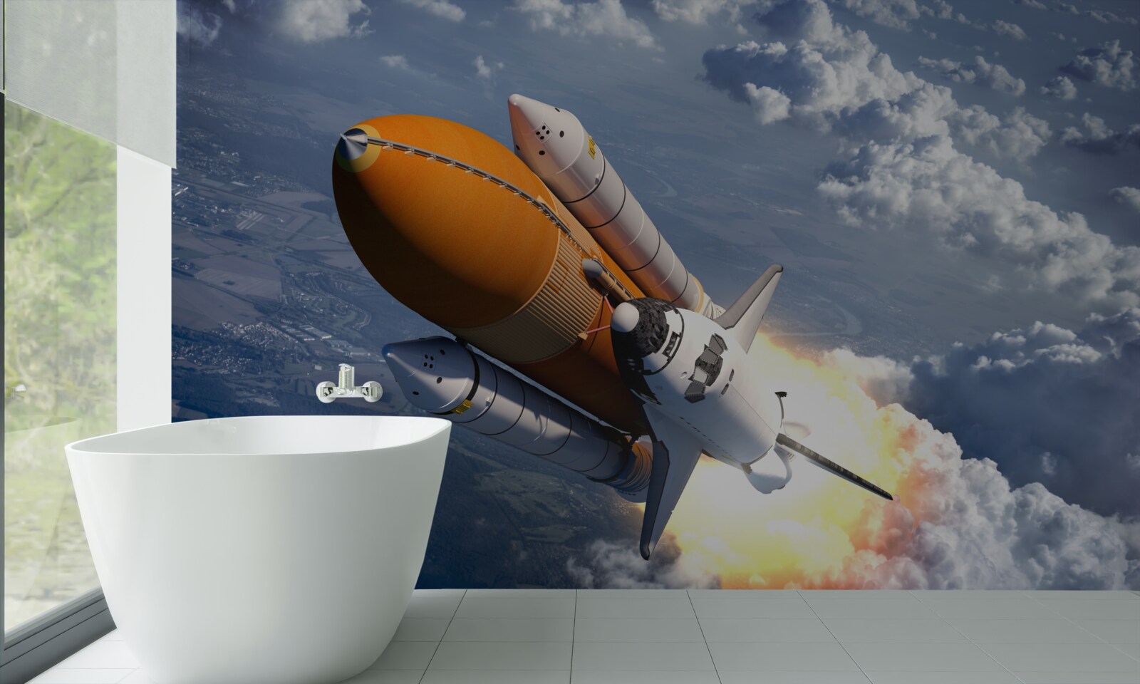 Фотошпалери ракета летить серед хмар