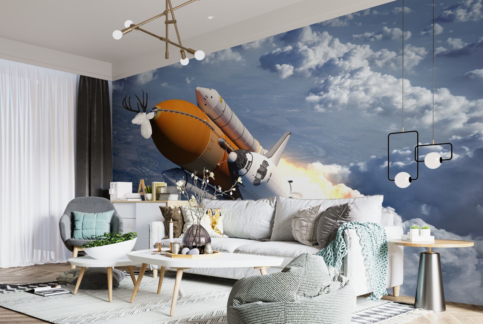 Фотошпалери ракета летить серед хмар