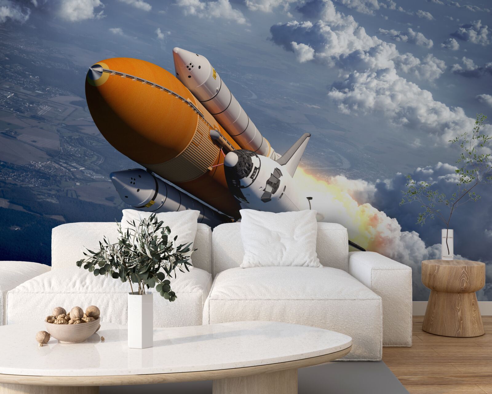 Фотошпалери ракета летить серед хмар