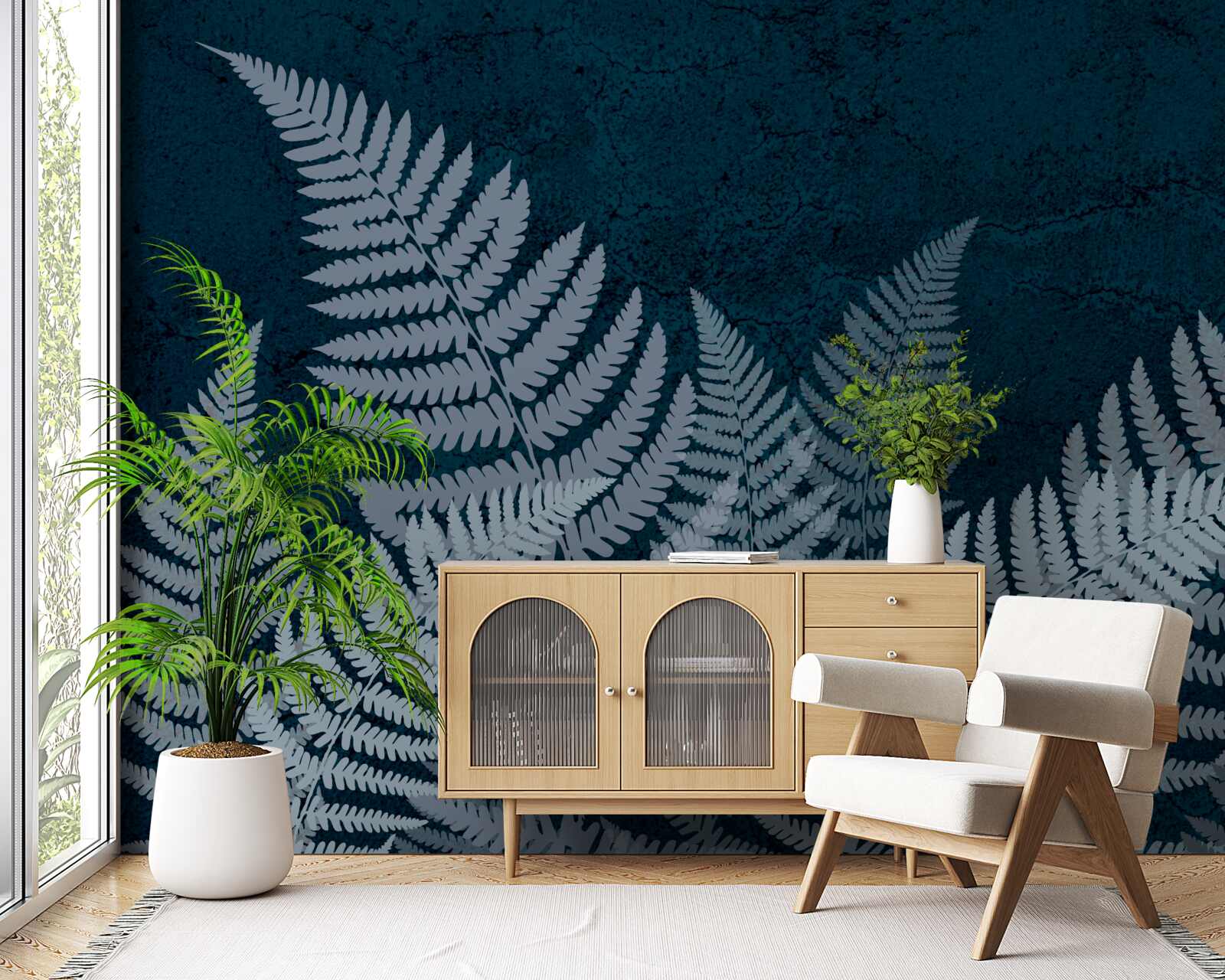 Фотошпалери Сяйво листя папороті в похмуру ніч