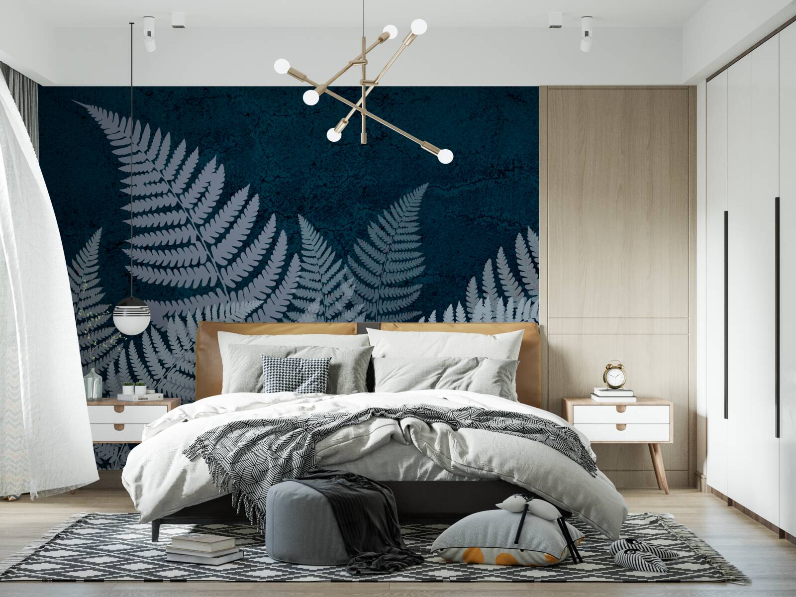 Фотошпалери Сяйво листя папороті в похмуру ніч