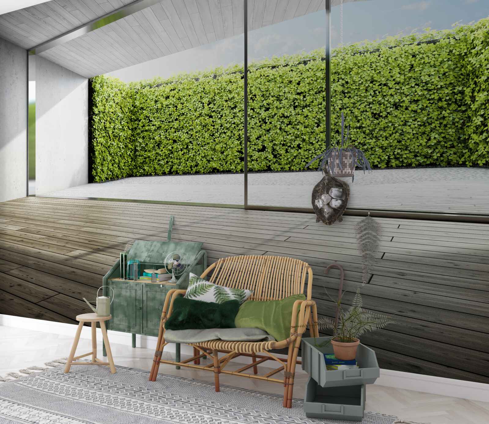 Фотошпалери балкон з прозорими стінами з видом на сад