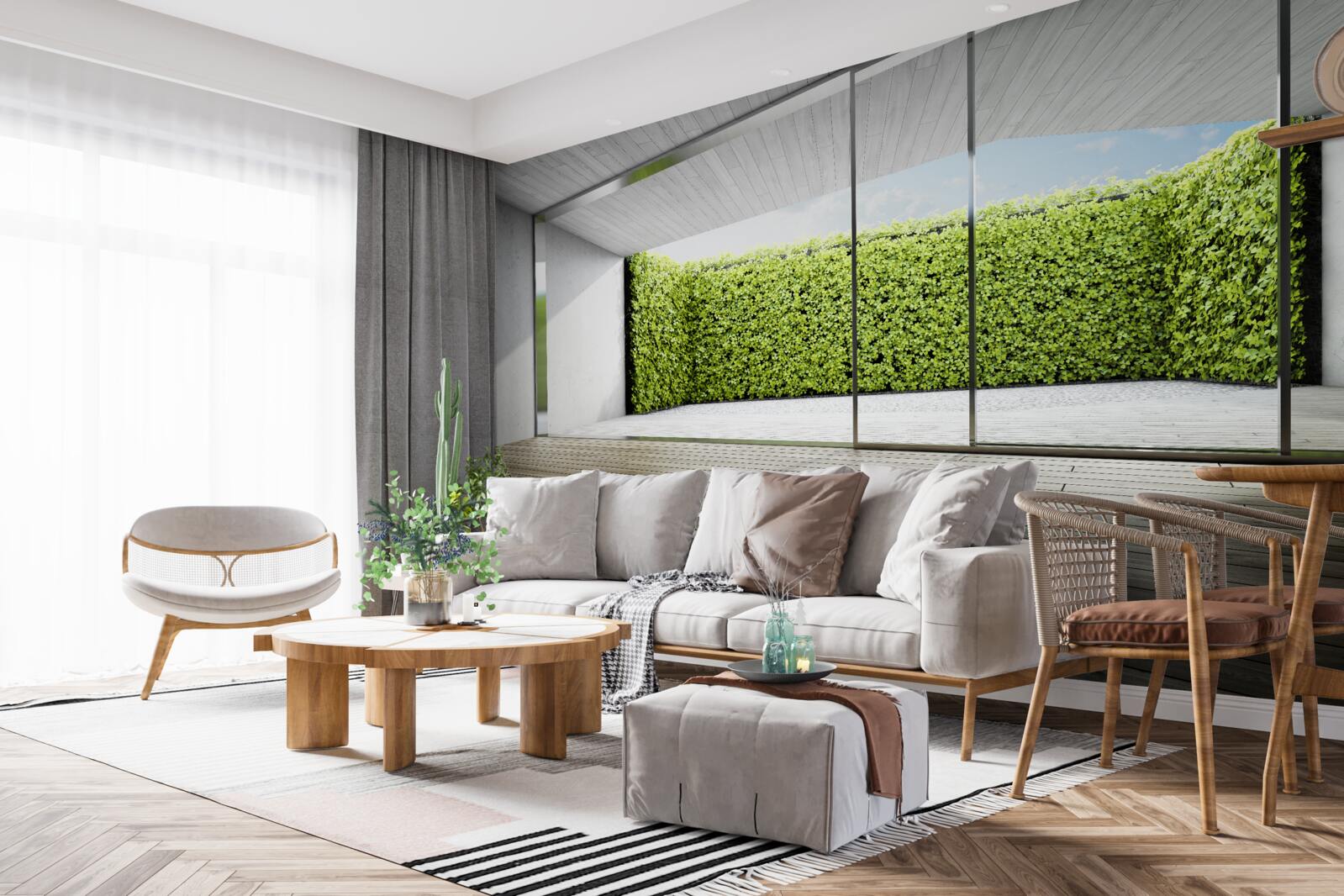 Фотошпалери балкон з прозорими стінами з видом на сад