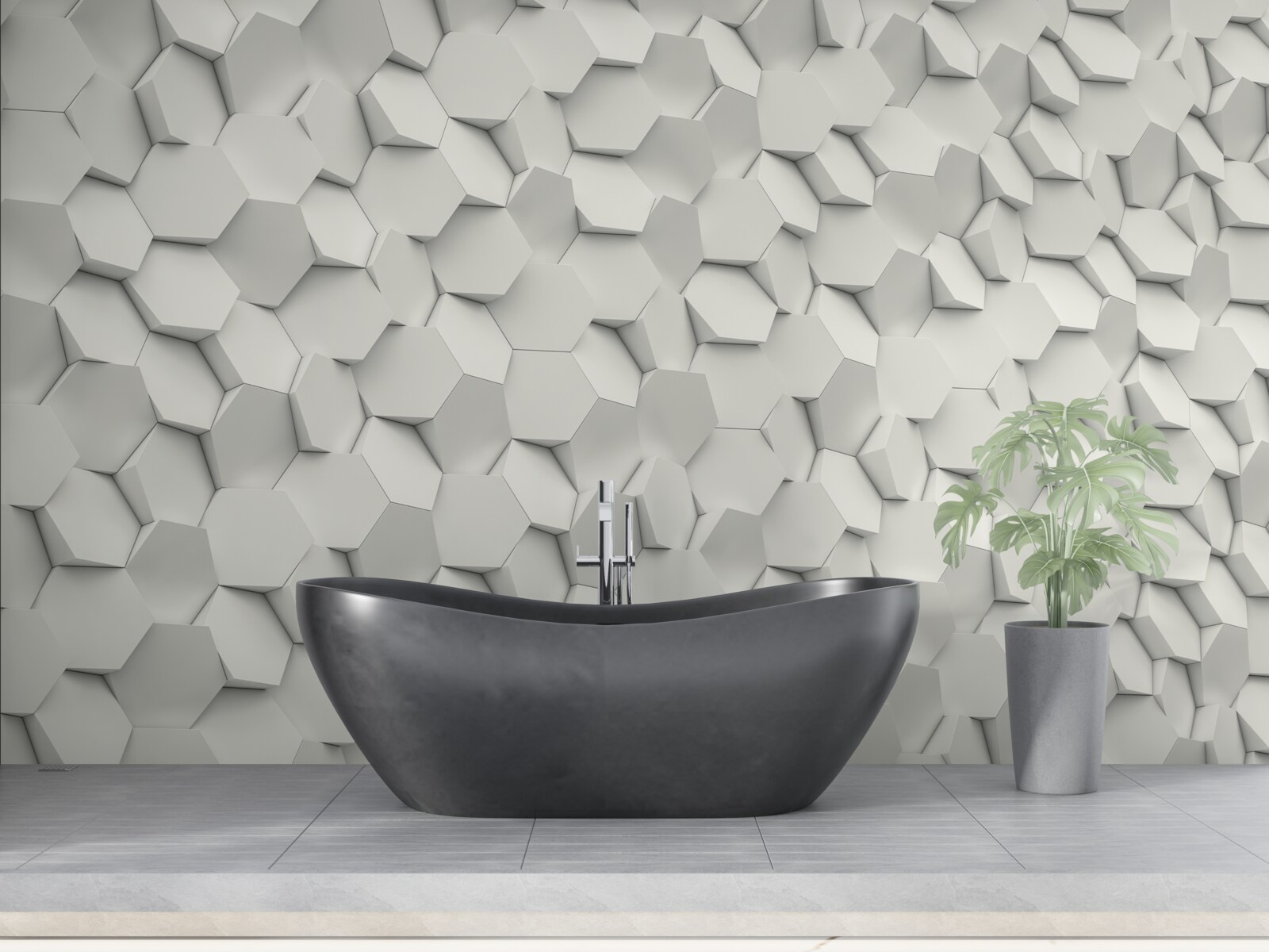 Фотошпалери білі та сірі шестикутники з об'ємом