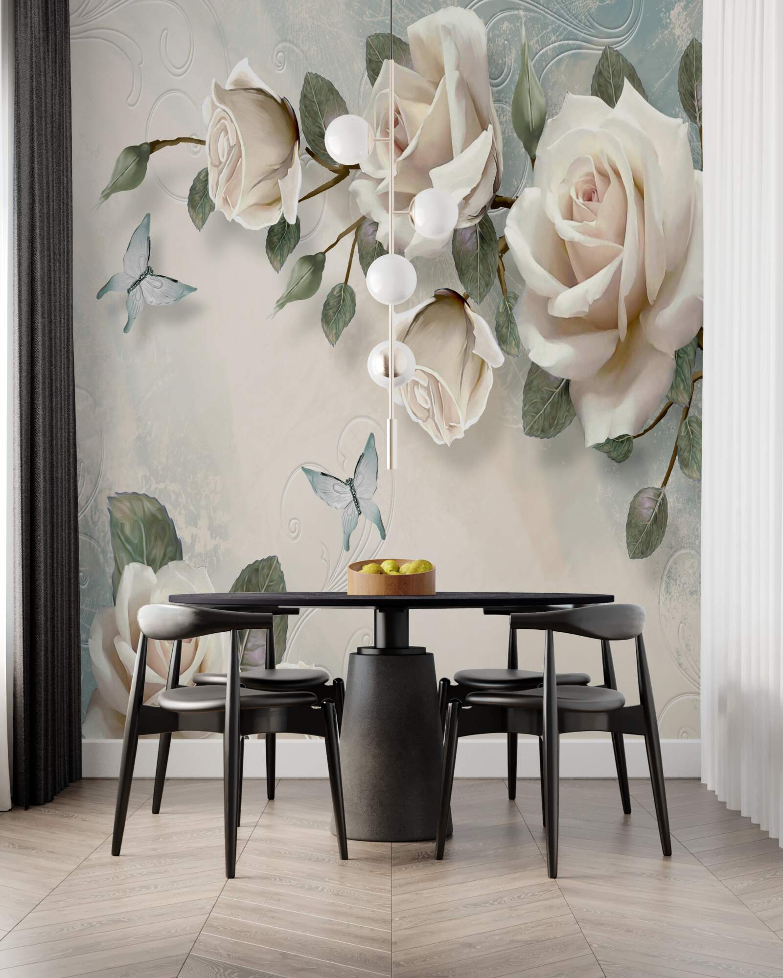 Фотошпалери гілки великого куща кремової троянди