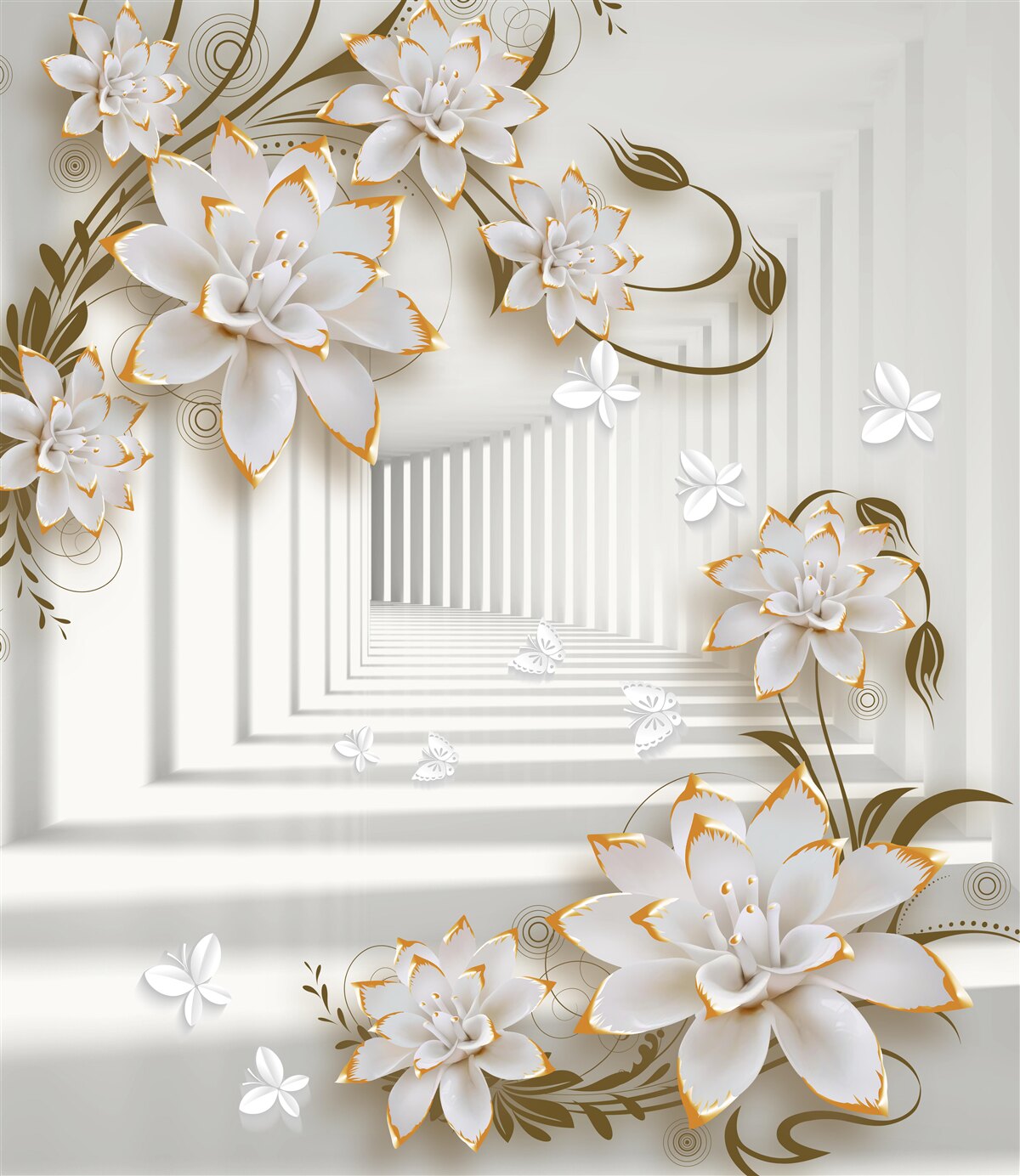 Фотошпалери коридор, порослий квітами лотоса, тягнеться вдалину