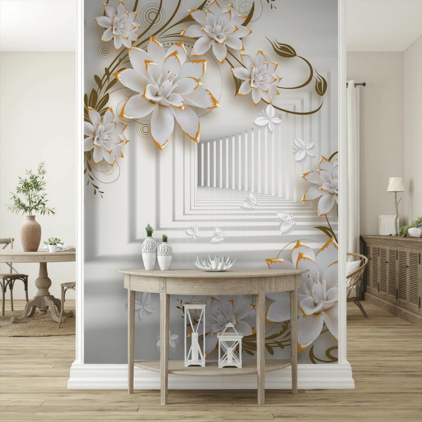 Фотошпалери коридор, порослий квітами лотоса, тягнеться вдалину