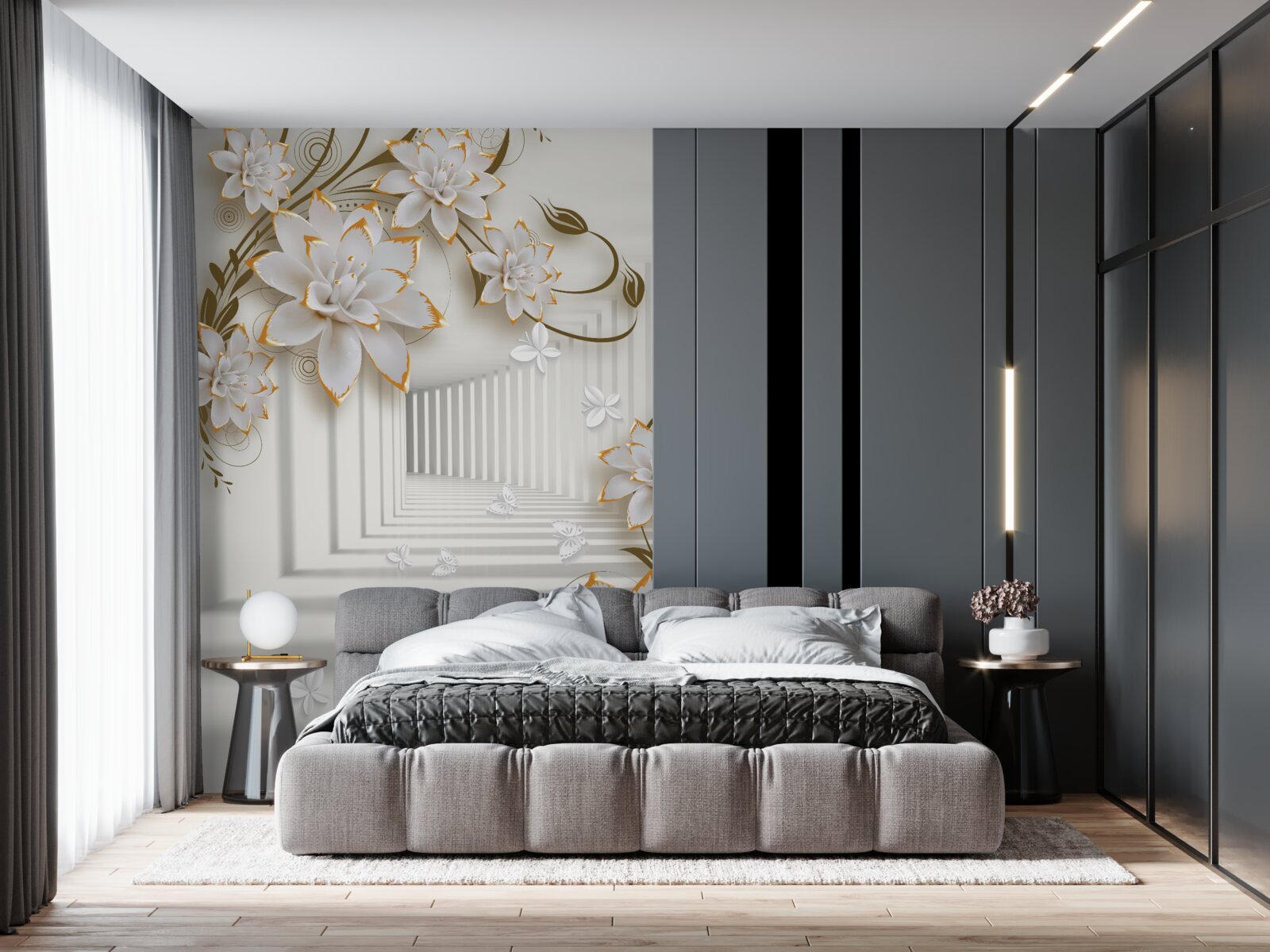 Фотошпалери коридор, порослий квітами лотоса, тягнеться вдалину