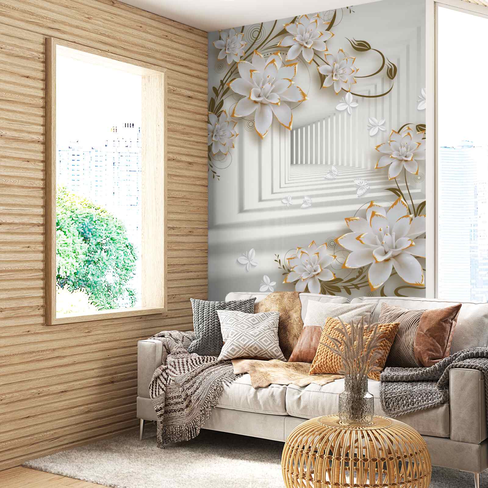 Фотошпалери коридор, порослий квітами лотоса, тягнеться вдалину