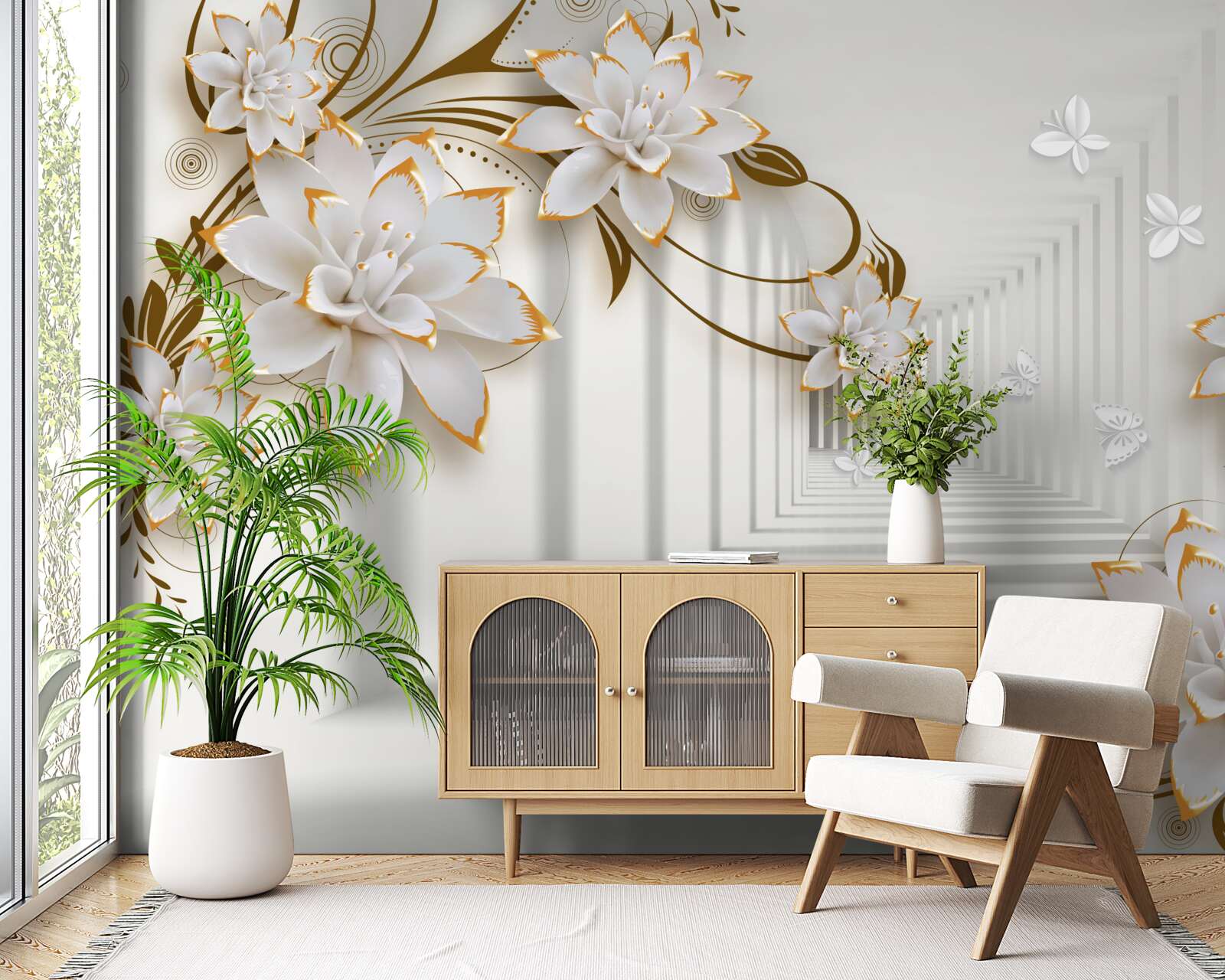 Фотошпалери коридор абстракції та золотих лотосів