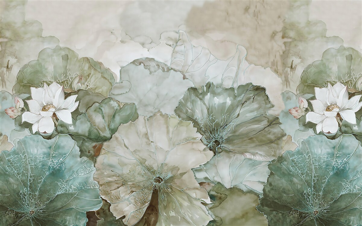 Фотошпалери білі бутони і листя тропіків