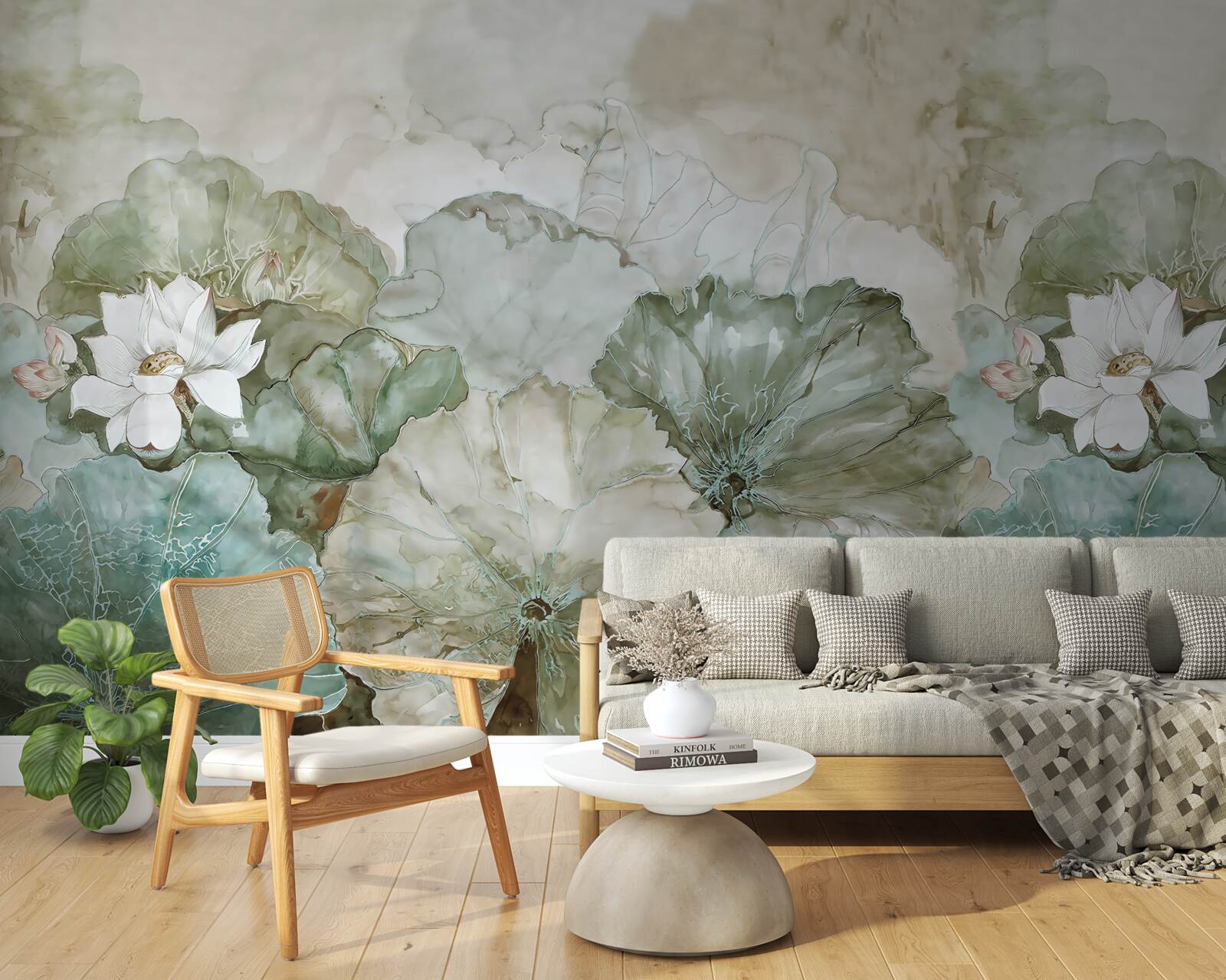 Фотошпалери білі бутони і листя тропіків