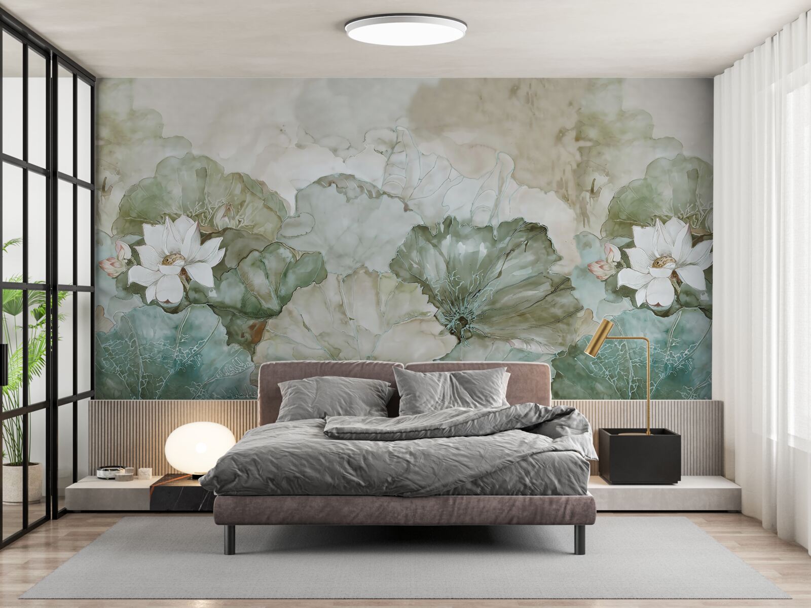 Фотошпалери білі бутони і листя тропіків