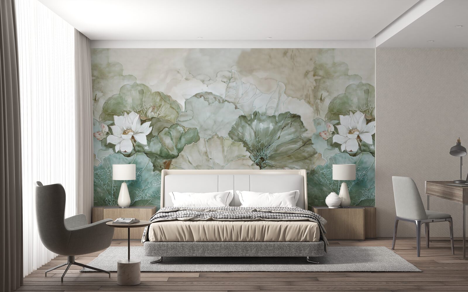 Фотошпалери білі бутони і листя тропіків