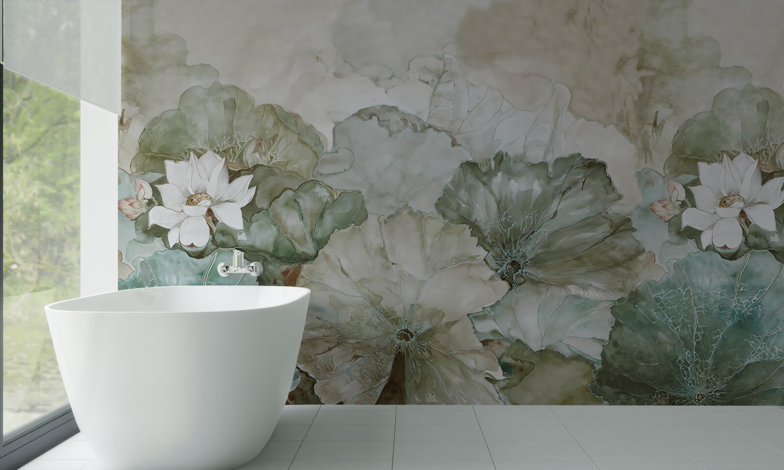 Фотошпалери білі бутони і листя тропіків