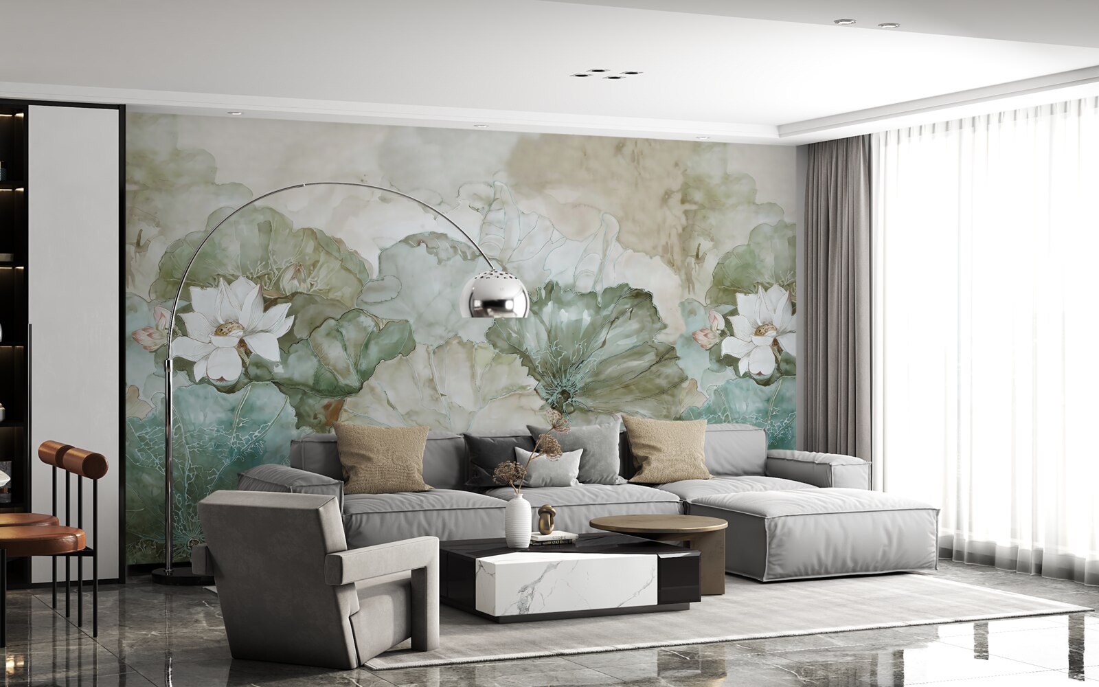 Фотошпалери білі бутони і листя тропіків